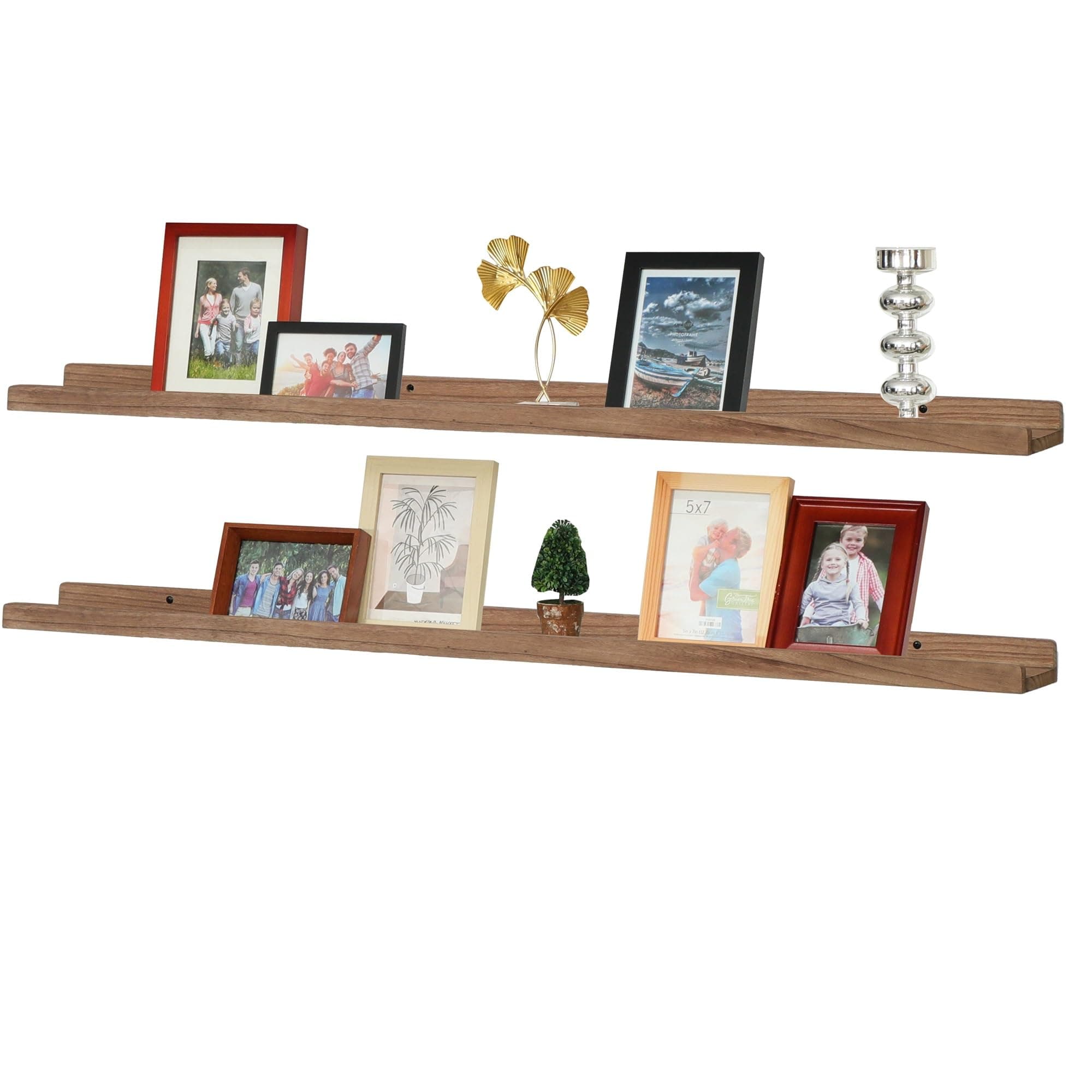 PHOENANCEE Long Floating Shelves with Lip for Wall 47 Inch, Picture Ledge Set of 2,Photo Frame Storage Display Shelf for Living Room Nursery Bedroom Kitchen Home Office Decor,Real Wood Rustic