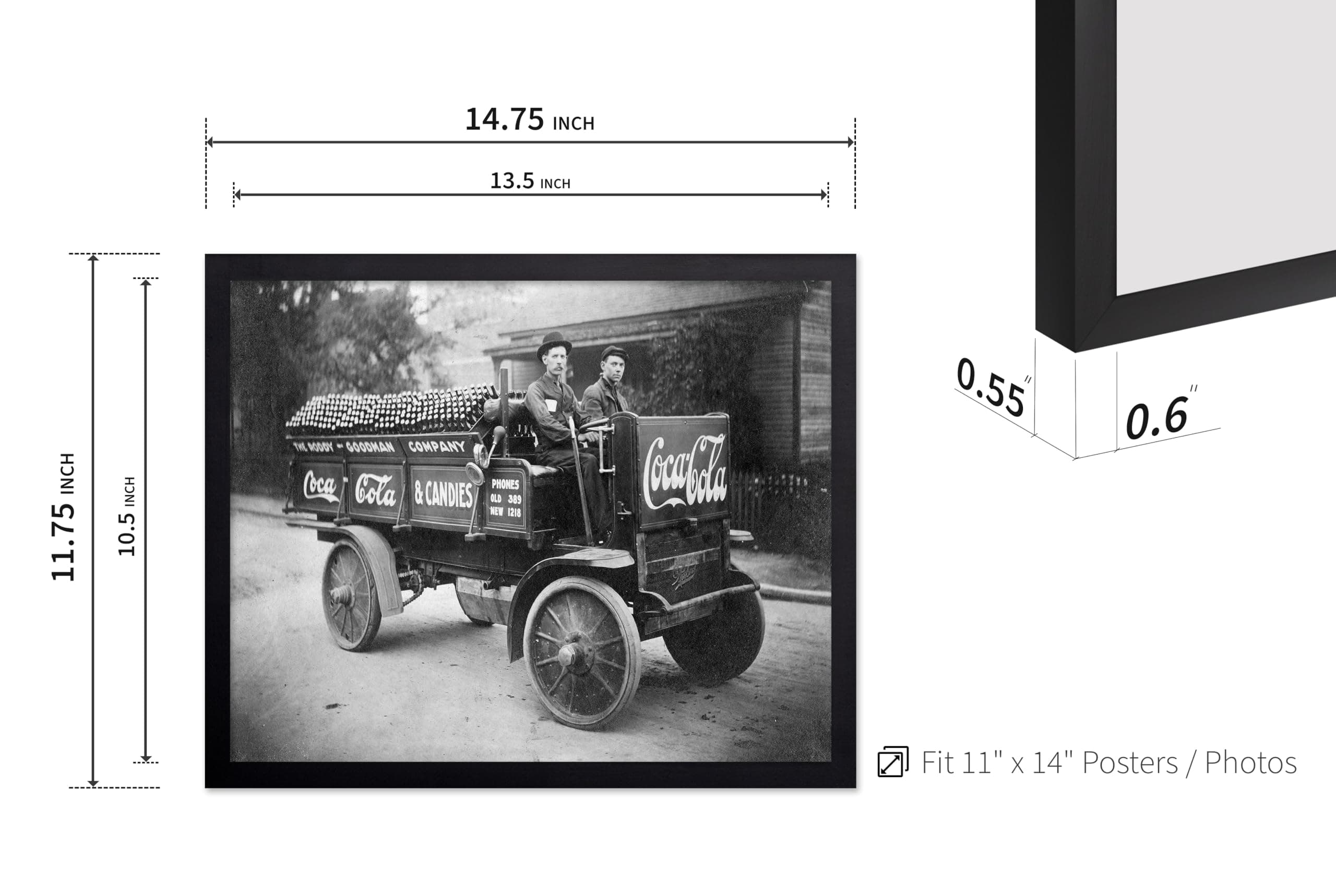 Poster Master Vintage Coca Poster - Retro Coca Delivery Truck Print - Beverage Advertising Art - Gift for Men, Women - Great Decor for Kitchen, Dining Room, Restaurant, 11x14 Black Framed