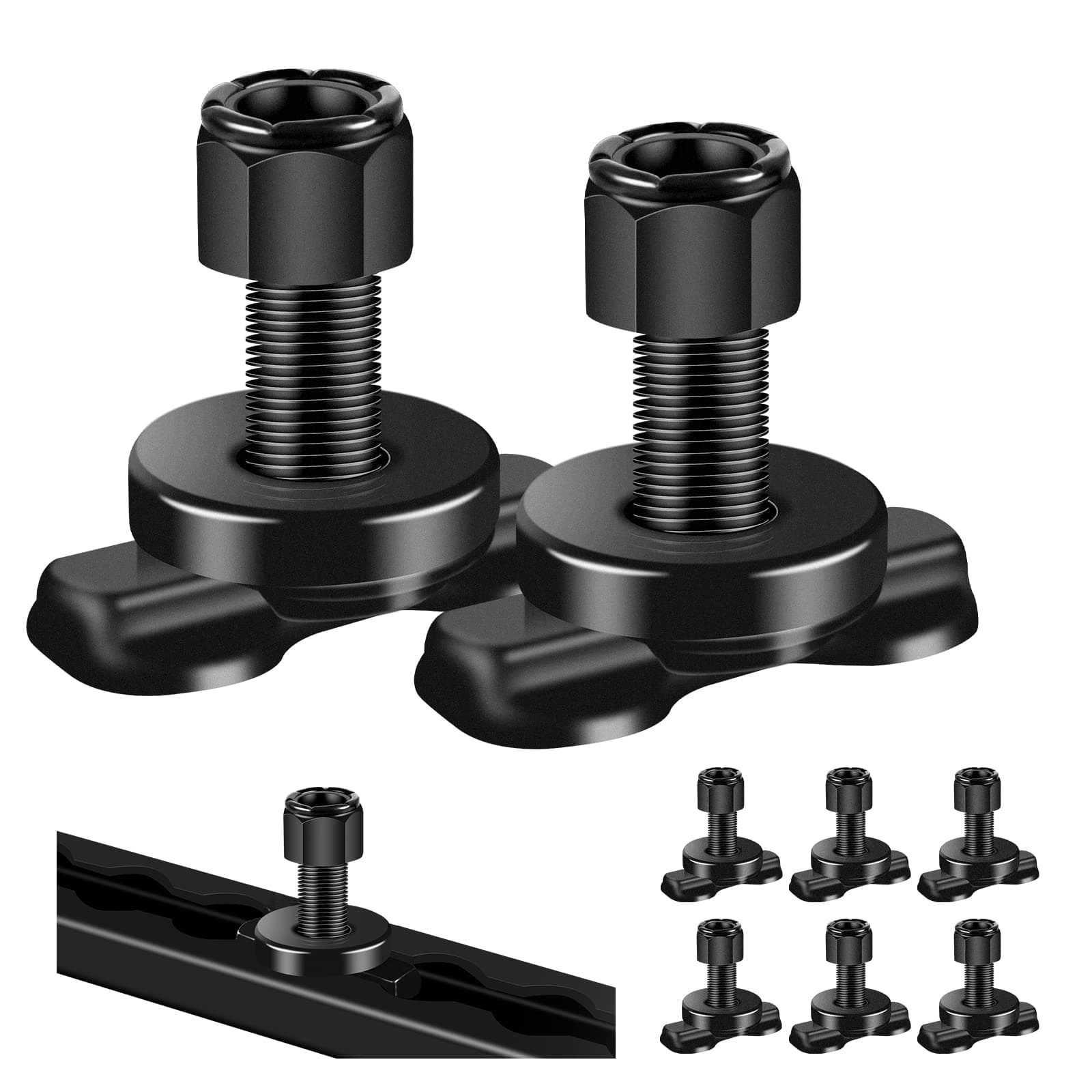 L-Track Double Lug Threaded Stud Nut Fitting, 8 Count, Black, Steel, 2000 lb Capacity, Compatible with Motorcycle, ATV, Trailer, Truck