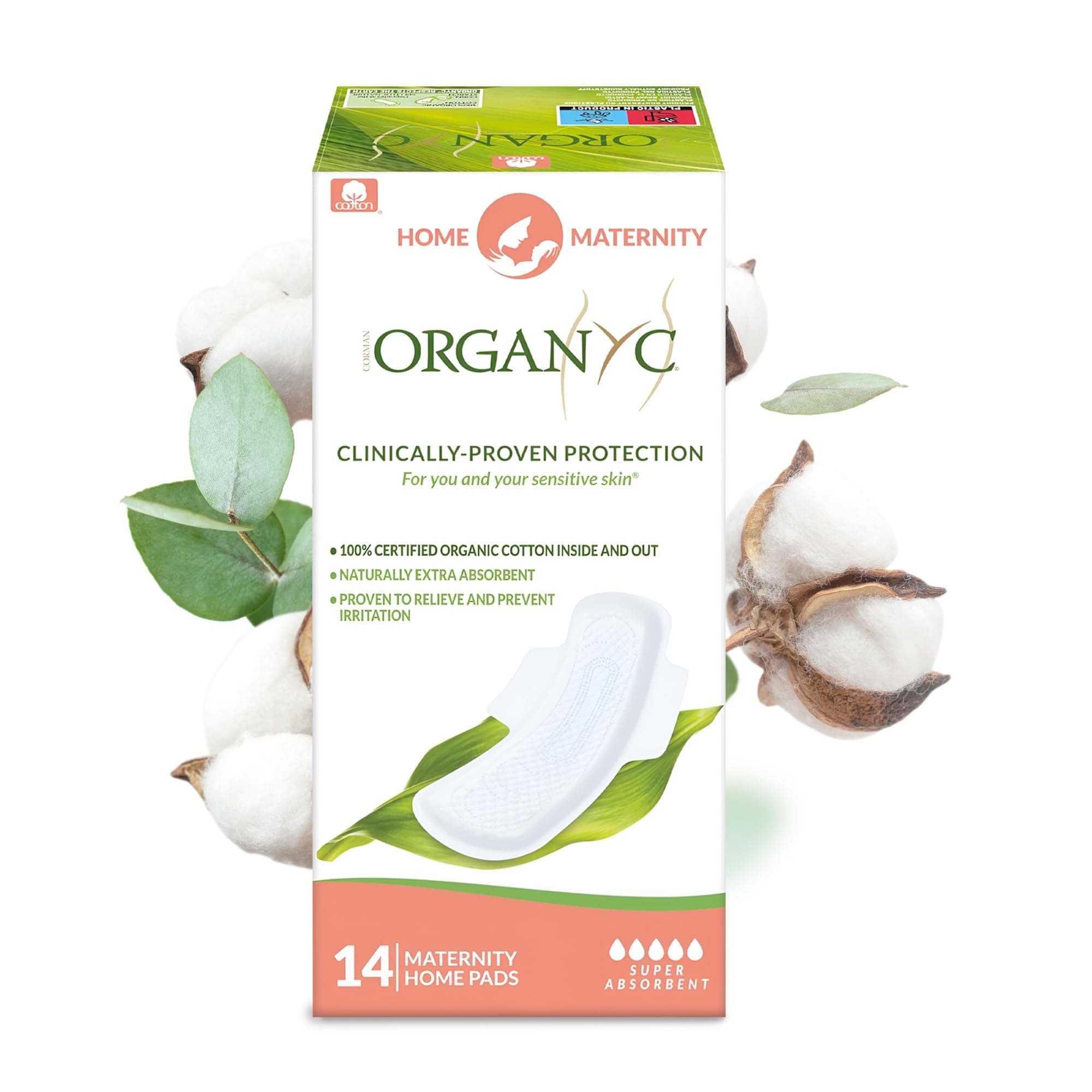 Home Postpartum Pads, Certified Organic Cotton Pads for Women, Large Pads for Heavy Flow Days After Childbirth, 14 Counts