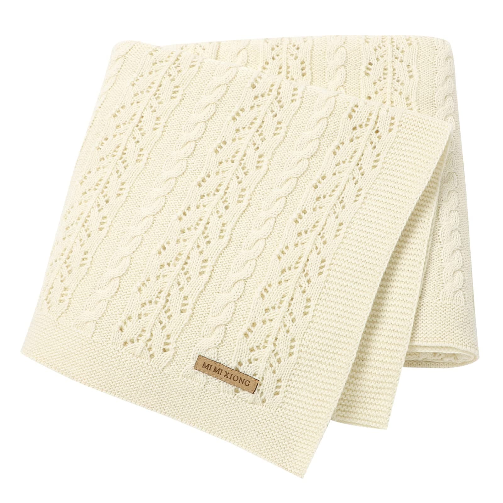 LAWKUL Neutral Baby Blankets 100 Cotton Cable Baby Receiving Blankets Infant Waffle Knitted Blanket Baby Swaddle White Baby Blankets Size 40x30 Inches