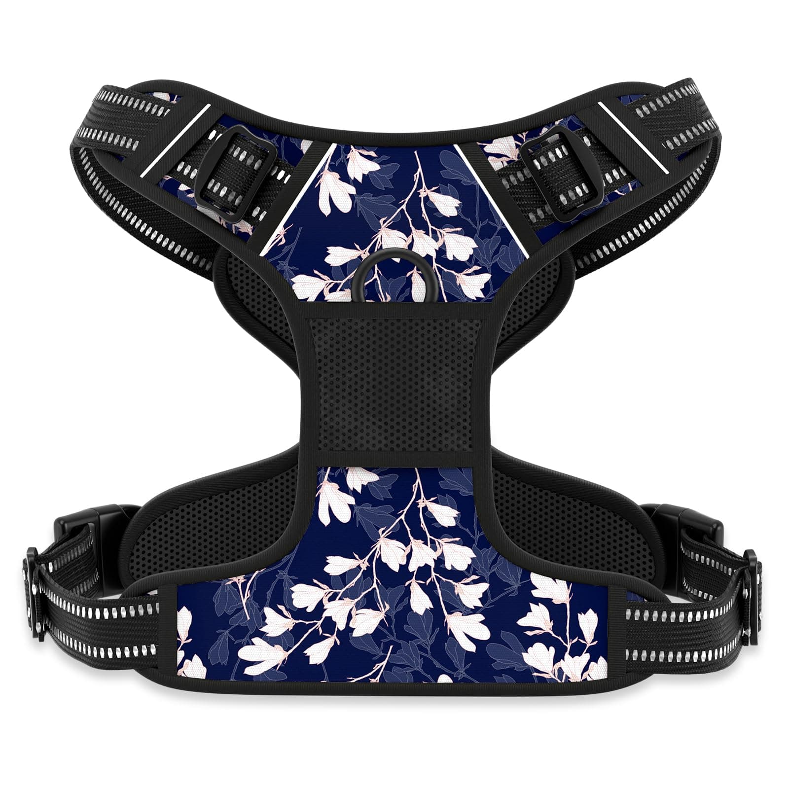Rnivvi No Pull Dog Harness, Cute Flower Reflective Small Sized Puppy Harness, Adjustable Soft Padded Vest for Small Dogs, Cats, Heavy Duty Pet Vest with Easy Control Handle for Walking, Blue White