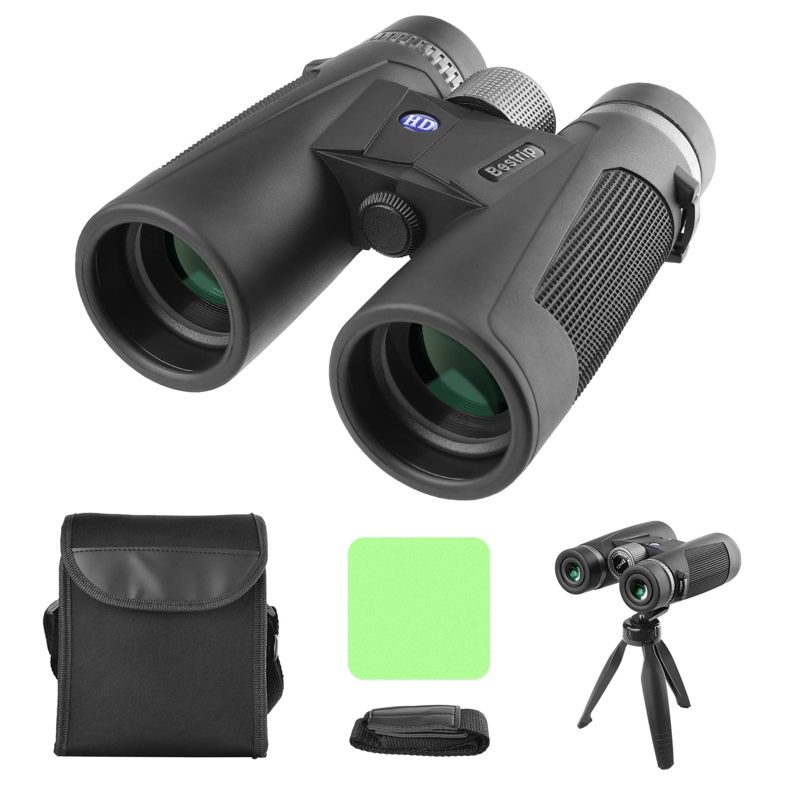 Bestrip High Power Binoculars, 12x42 Binoculars for Adults with Green Film Eyepieces Waterproof Design for Bird Watching Horse Racing Hunting Beach Travel
