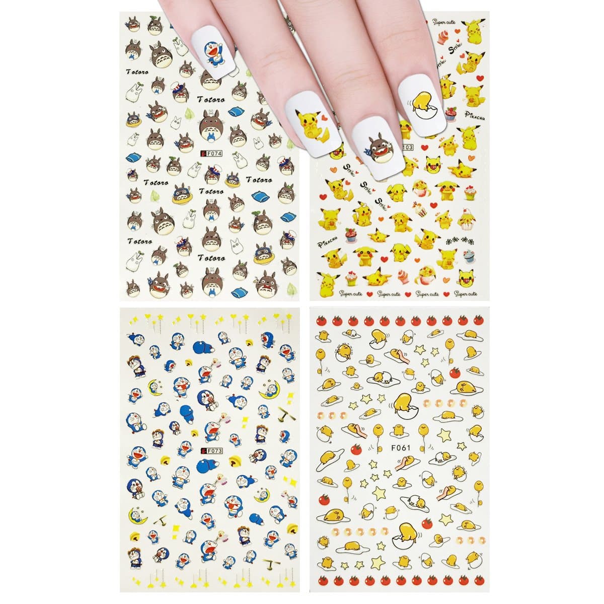 allydrew Pokemon, Gudetama, Totoro & Doramon Nail Stickers, 4 Count