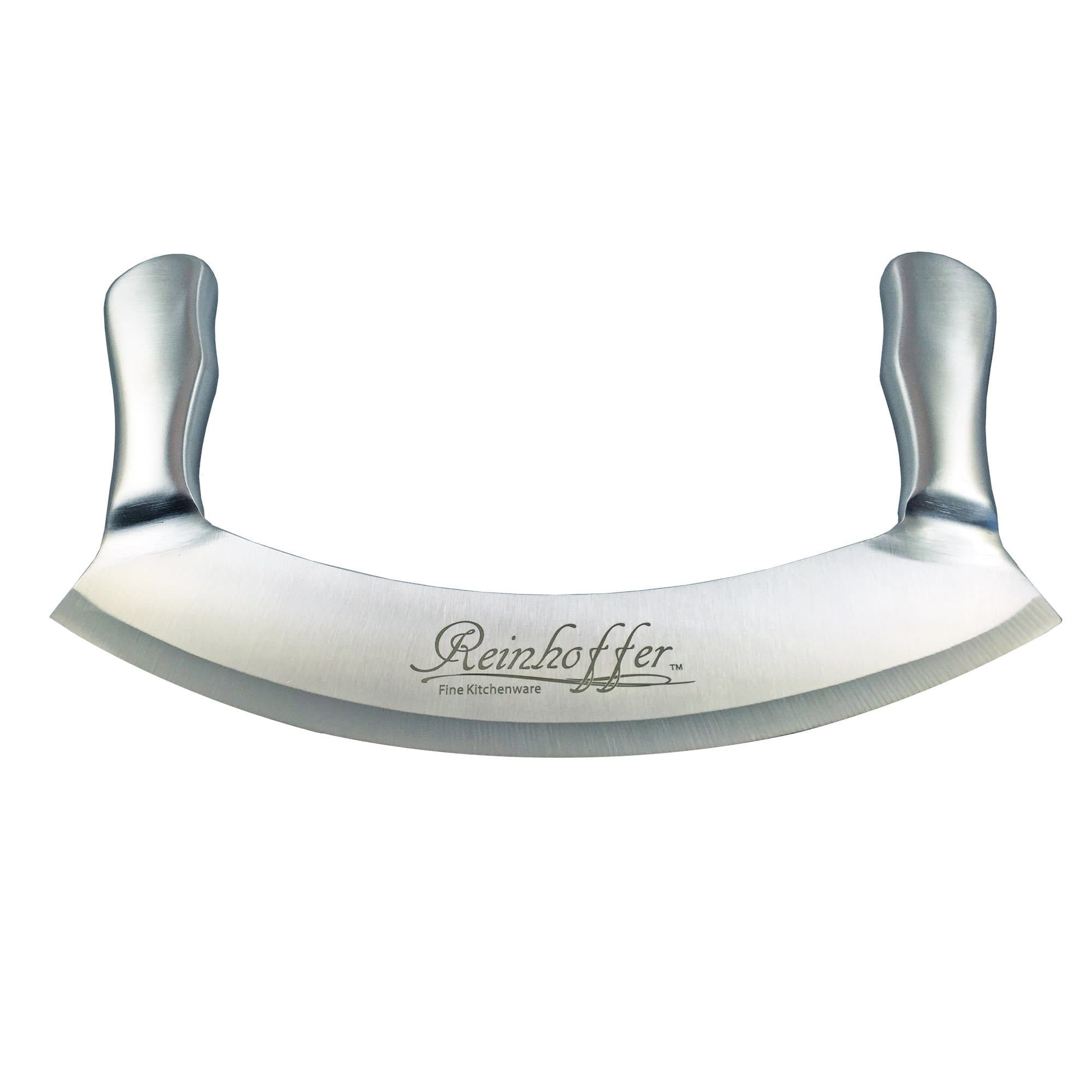 10-Inch Stainless Steel Double Handle Crescent Chopper Blade Mezzaluna Knife and Pizza Cutter Rocker