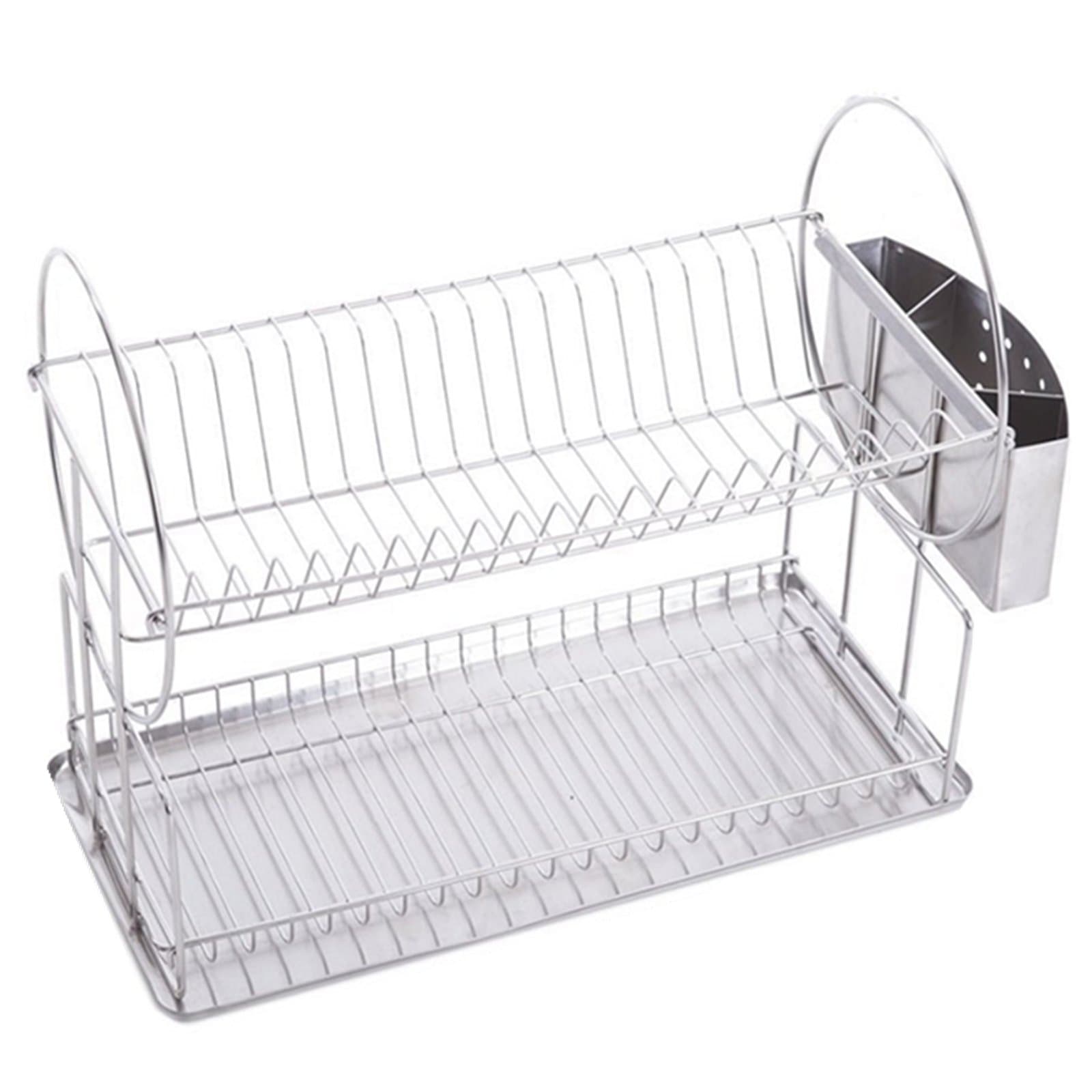 Ectxo 3 storey draining dish rack, drip tray, cutlery basket, stainless steel, rust-proof, 304 , Modell 05
