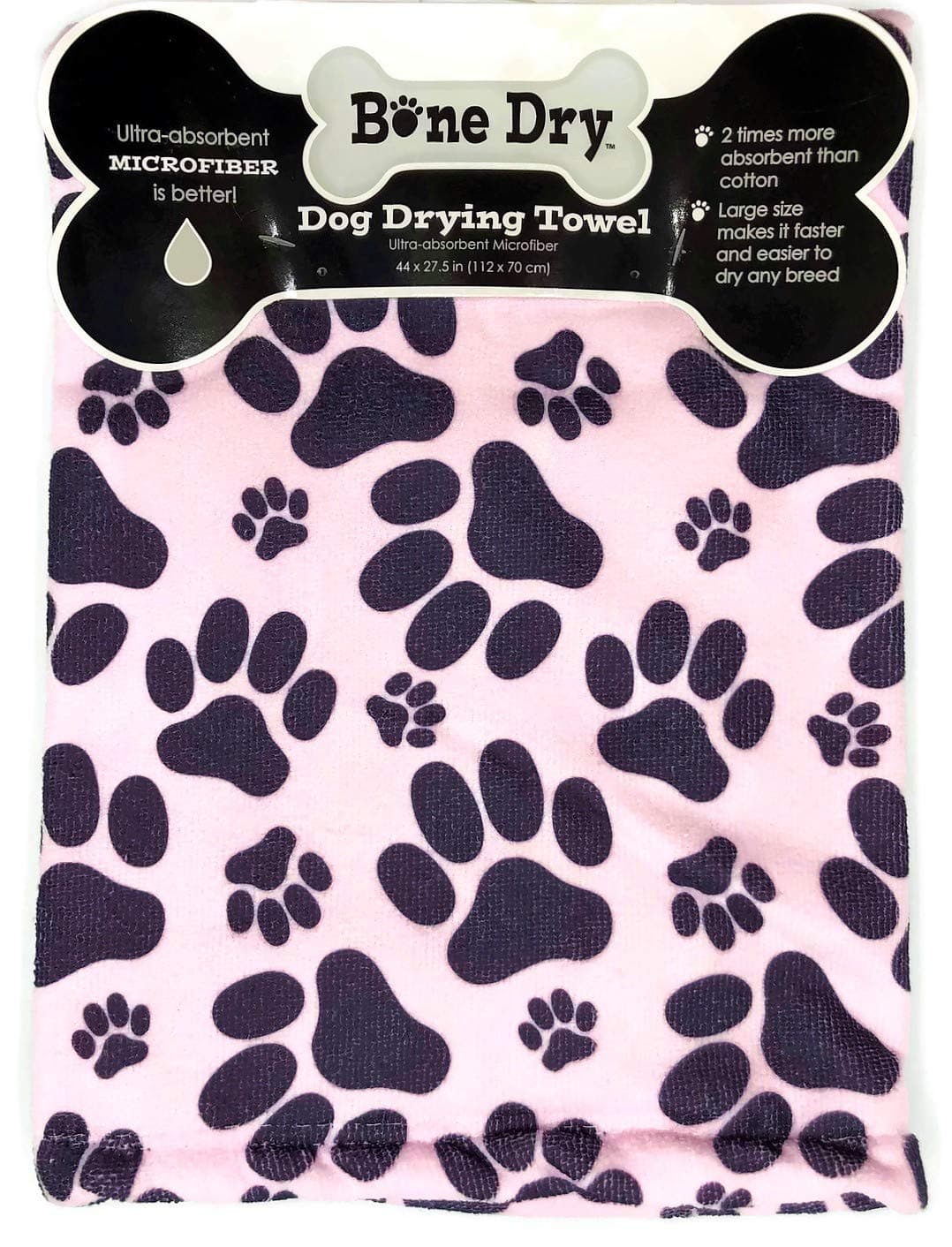 Excello Bone Dry Microfiber Dog Drying Towell - Pink with Pawprints