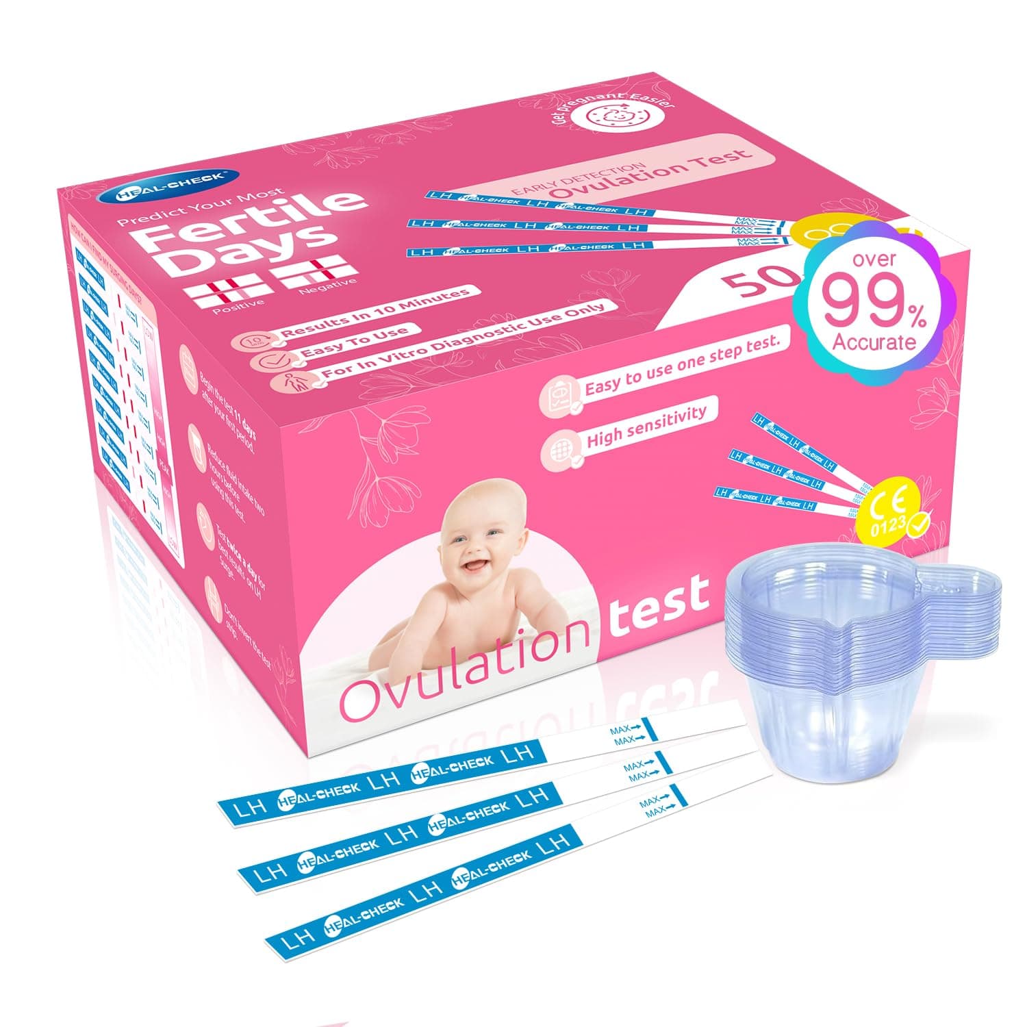 Ovulation Test Strips, Fertility Test Ovulation Predictor Kit with Free Urine Cup for Women Natural Cycles, 50 LH Strips (50)