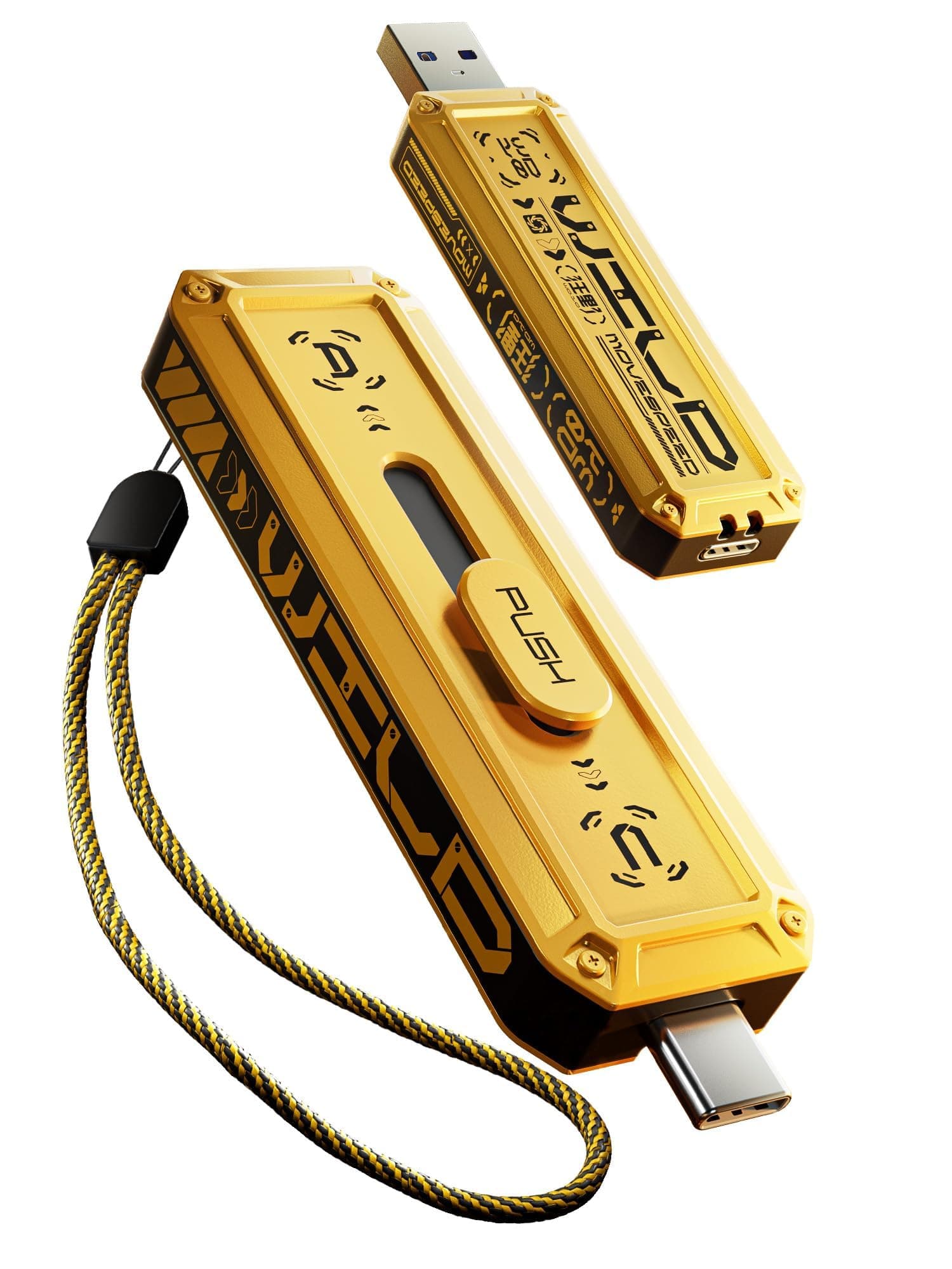 MOVE SPEED 2TB External SSD 1000MB/s Read Write Speed,USB 3.2 Gen2+USB C Flash Drive with Dual Ports, Portable SSD 3-Stage Push-Pull Design, Thumb Drive for iPhone 15/16 Series/Mac/Android Phone etc