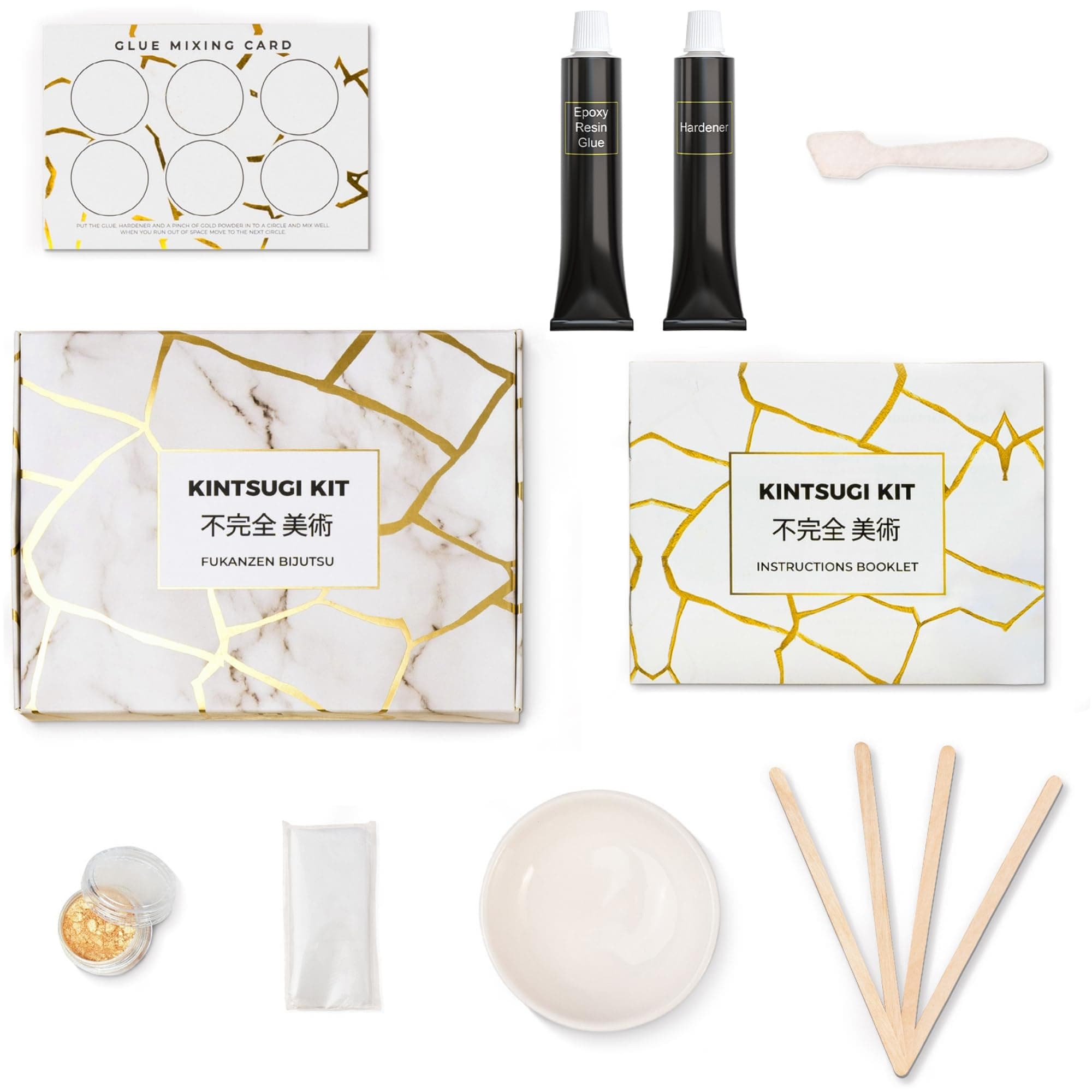 Kintsugi Repair Kit – Repair Ceramic Bowls with Gold Powder Resin Glue, Bring Japanese Art to Your Home – Kintsugi Kits Comes with a Practice Bowl and Cloth