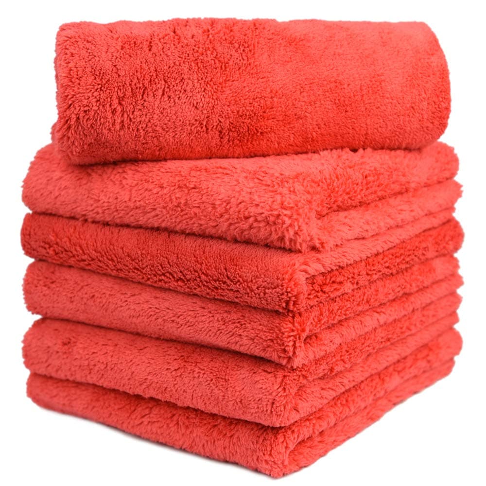 CARCAREZ Microfiber Car Wash Drying Towels Professional Grade Premium Microfiber Towels for Car Wash Drying 450GSM 16 in.x 16 in. Pack of 6 (6 Pack, Red)