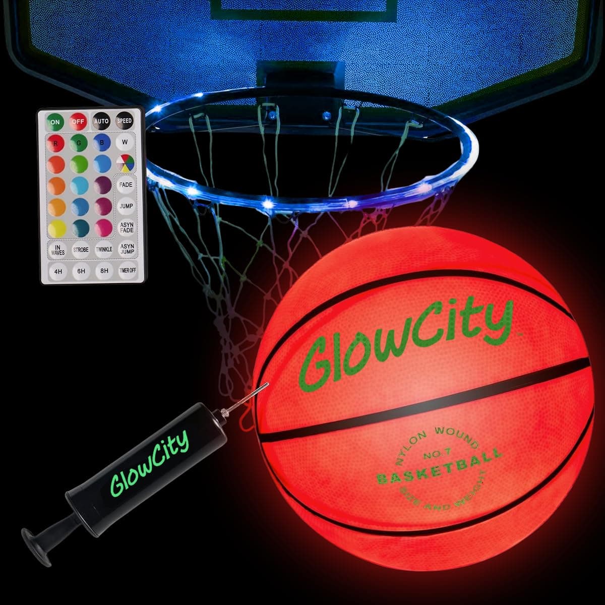 GlowCity Glow in The Dark Basketball for Teen Boy - Glowing Red Basket Ball, Light Up LED Toy for Night Ball Games - Sports Stuff & Gadgets for Kids Age 8 Years Old and Up. Great Gift for Boys & Girls
