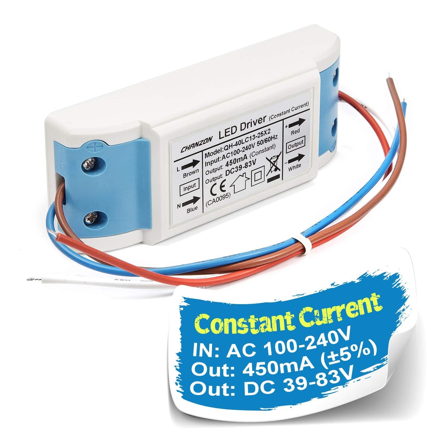 Chanzon LED Driver 450mA (Constant Current Output) 39V-83V (Input 100-240V AC-DC) (13-25) x2W Power Supply 450 mA Lighting Transformer Drivers for High Power COB Light Lamp Bulb (Plastic Case)