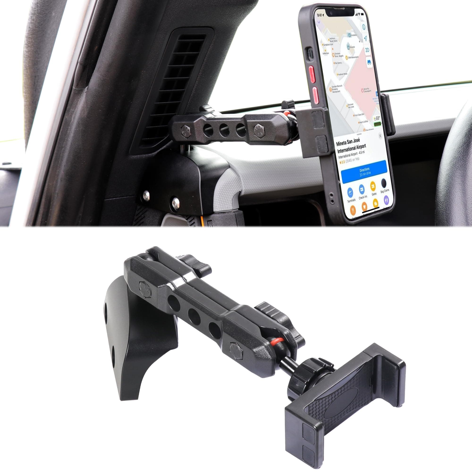 Dash Phone Mount Holder Driver Side Compatible with 2021 2022 2023 2024 2025 New Ford Bronco 2/4 Door Interior Accessories Dashboard Cell Phone Stand 360° Adjustable Aluminum Smartphone Bracket
