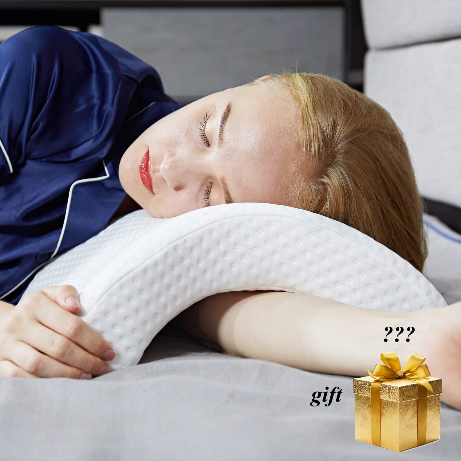 YGYQZ Side Sleeper Pillow, for Neck Shoulder Back Arm Pain Relief Arched White Memory Foam Pillows for Home/Office/Car
