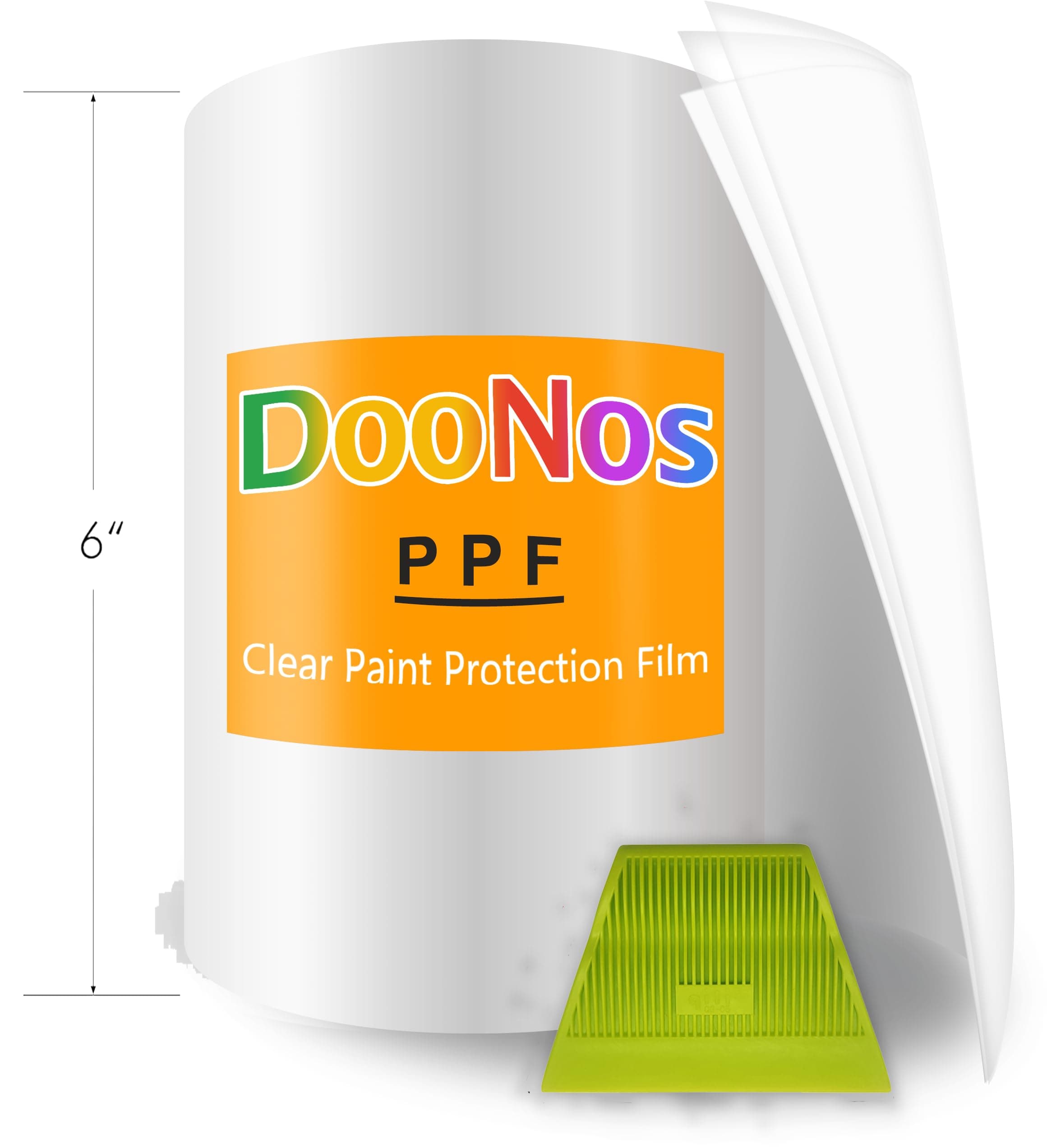 DooNos 6" x 25" Clear Paint Protection Film, PPF Film for Cars and Doors, Clear Car Wrap, Self-Adhesive, Non-Yellowing, UV & Scratch Resistant, 8 mil German-Sourced TPU