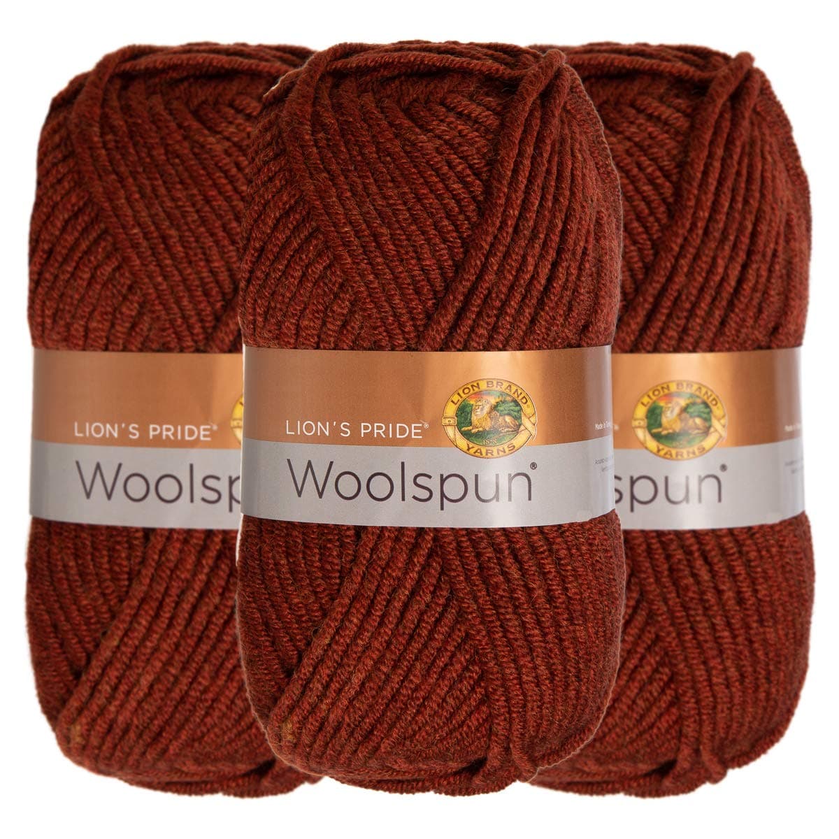 Lion Brand (3 Pack) Woolspun Acrylic & Wool Soft Rust Reddish Brown Yarn for Knitting Crocheting Bulky #5