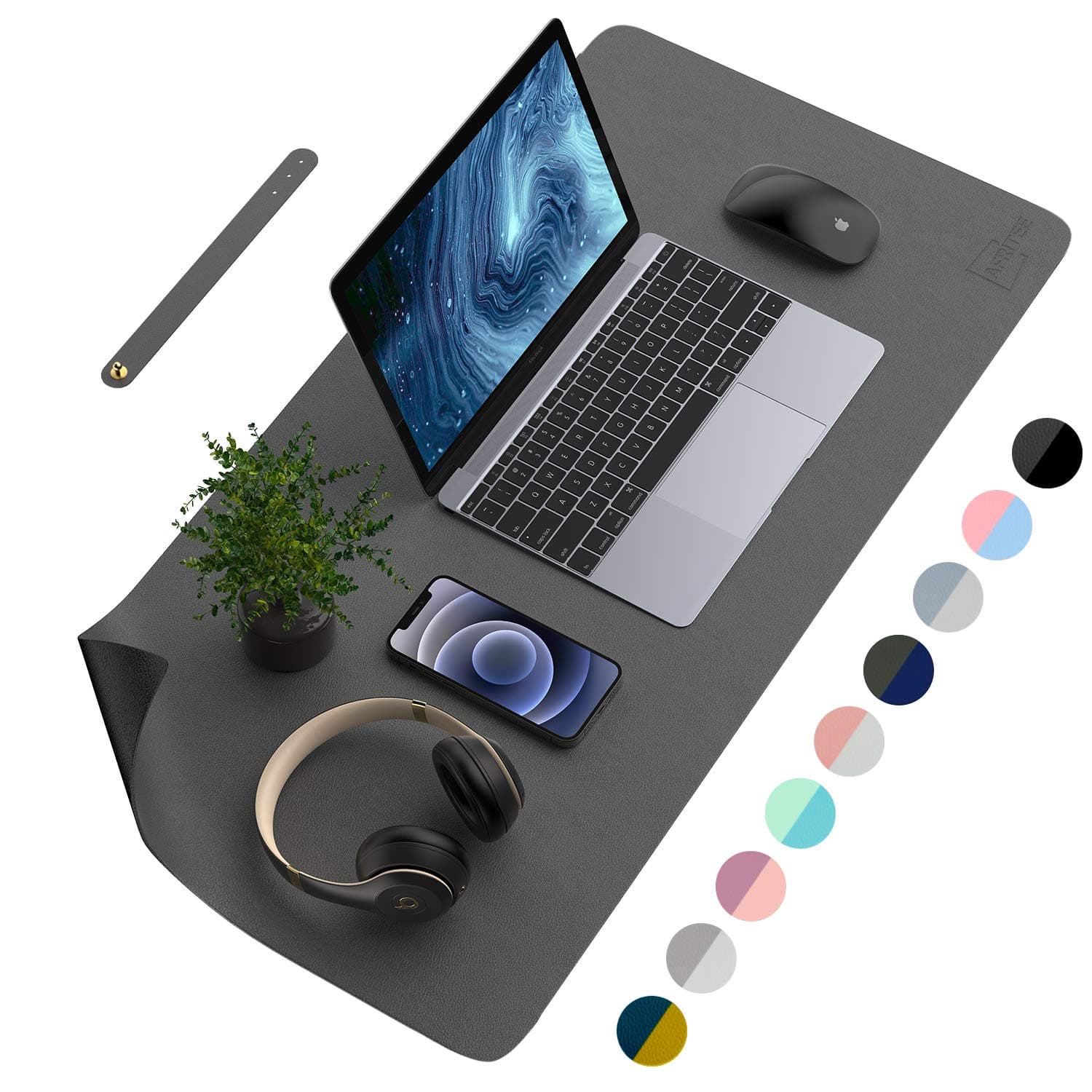 AFRITEEDesk Pad Desk Protector Mat - Dual Side PU Leather Desk Mat Large Mouse Pad, Writing Mat Waterproof Desk Cover Organizers Office Home Table Gaming Decor (Dark Gray/Black, 23.6" x 13.8"