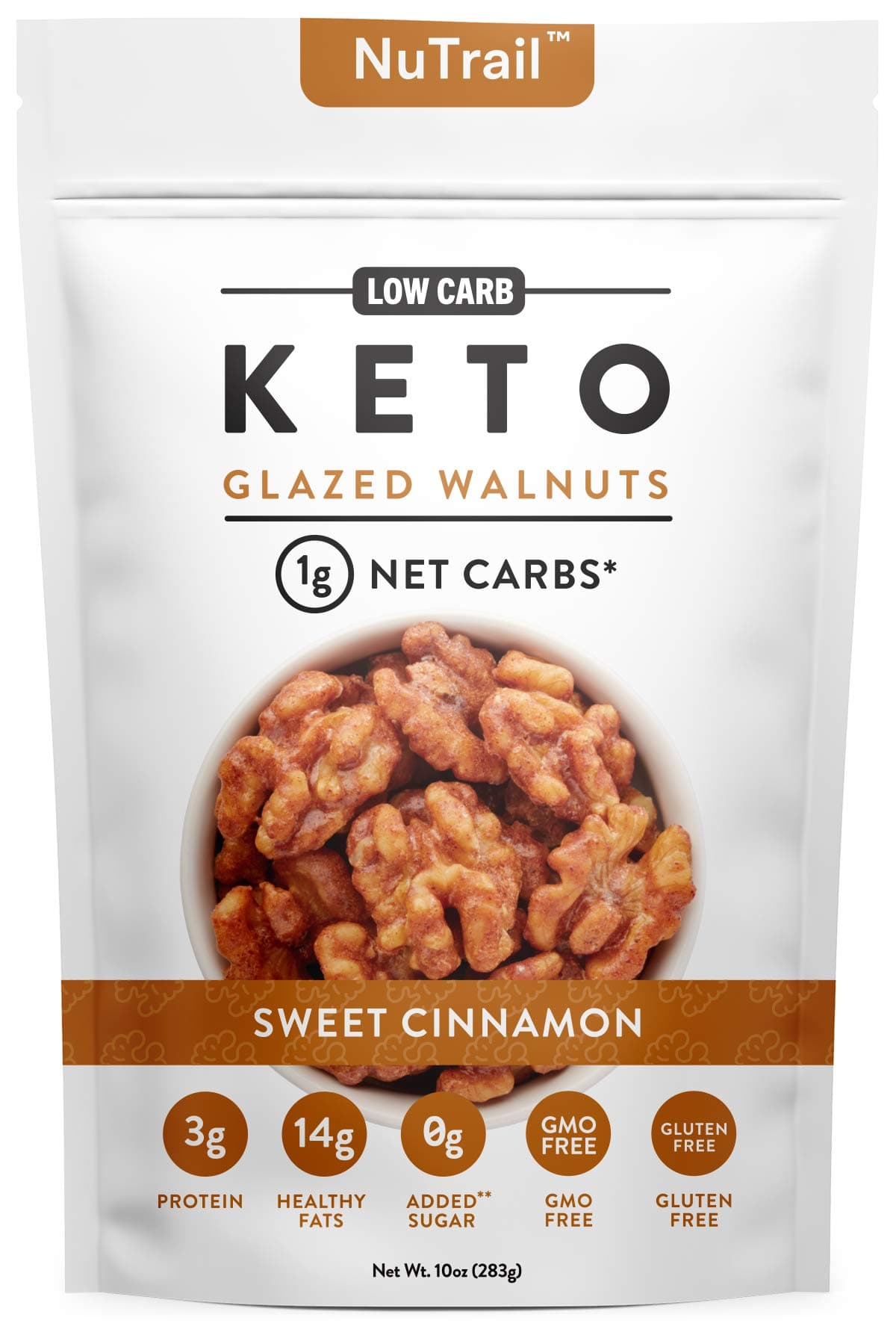 NuTrail™ - Keto Glazed Nuts Snack - Delicious Healthy Nut Mix - Only 1 Net Carb Per Serving - Keto Snacks & Low Carb Food (10 oz) (Glazed Walnuts)