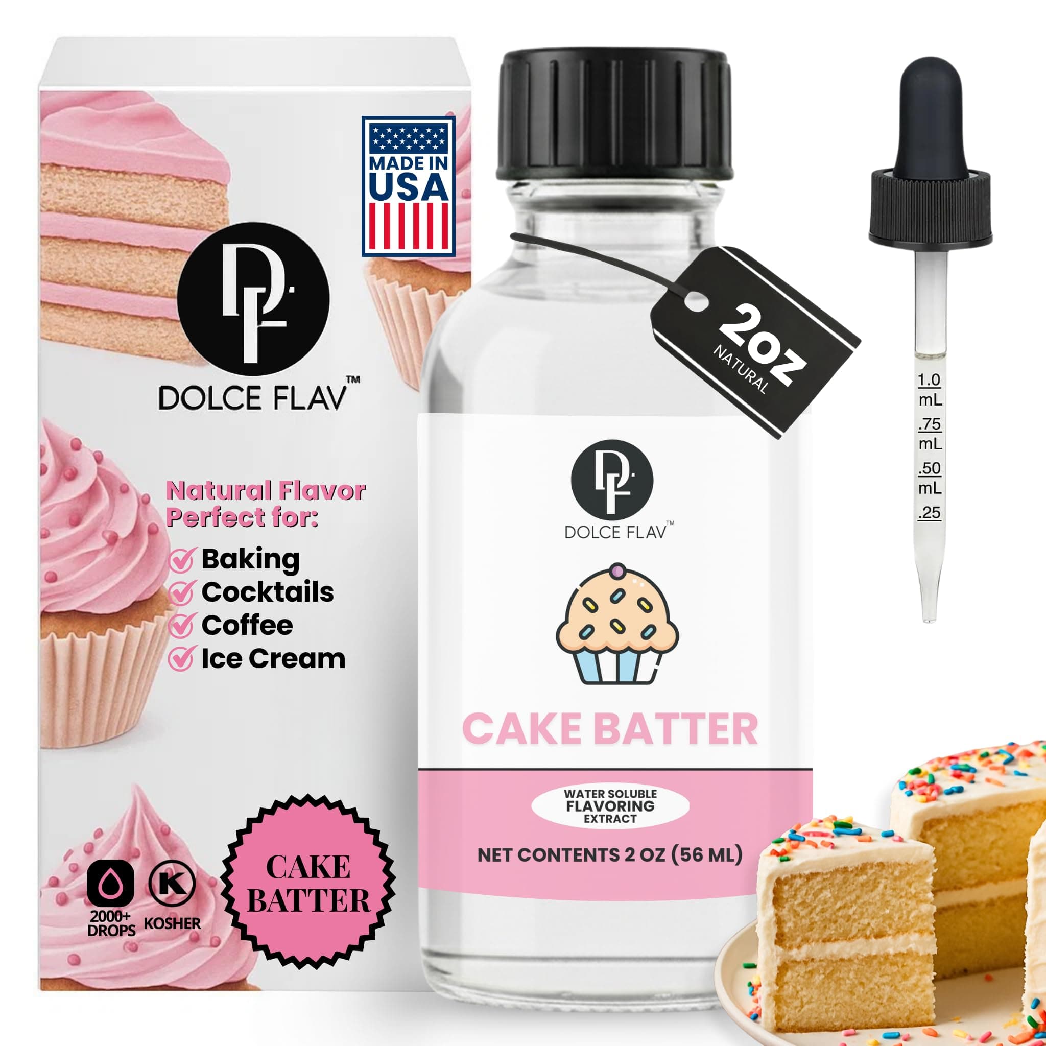 Dolce Foglia Natural Cake Batter Extract | 2 Oz.| Multipurpose Flavoring for Baked Goods, Beverages, Coffee, Desserts & Ice Cream | Sugar-Free Perfect For Weight ManagementQ