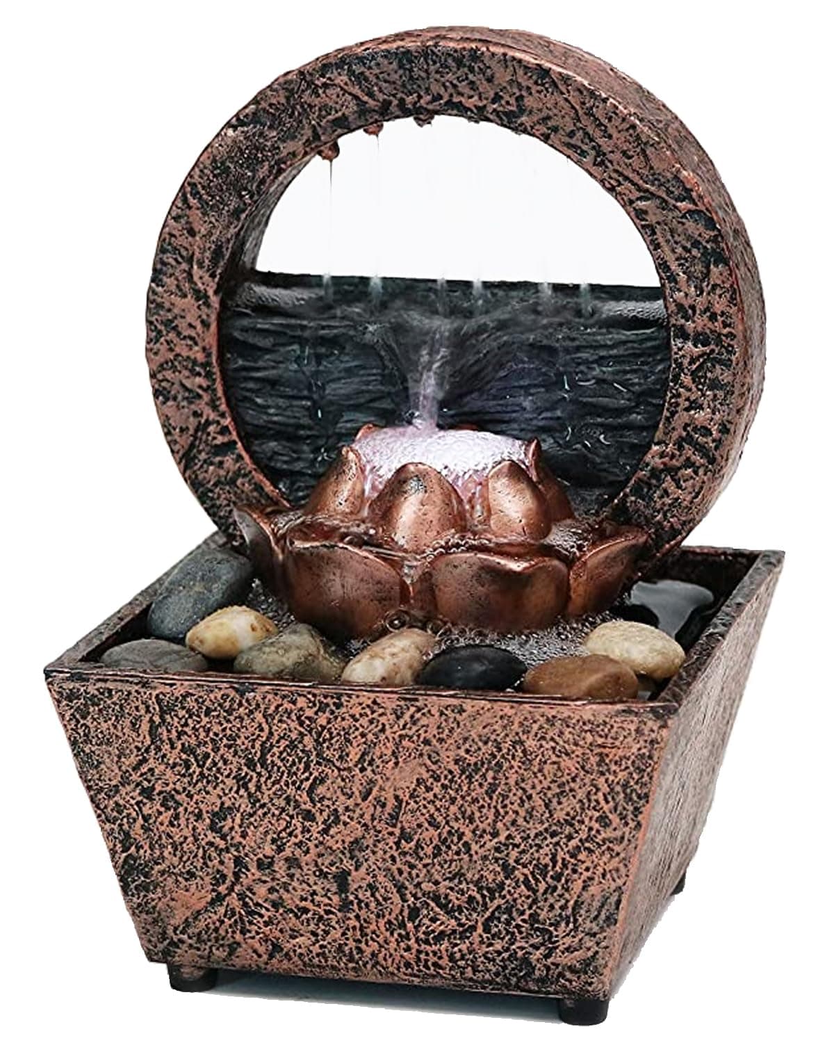 7" H Bronz Lotus LED Water Fountain (No Adapter)