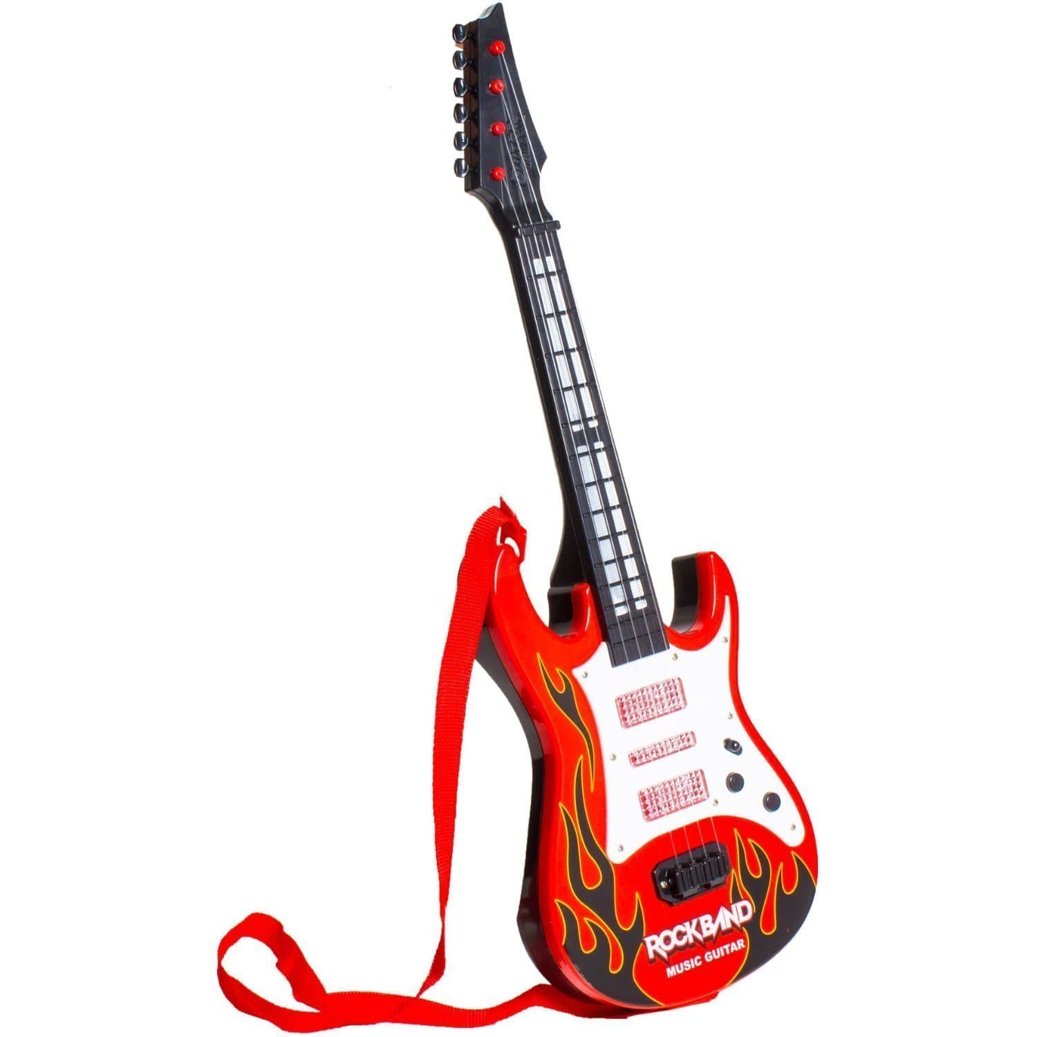 MWT TOYZ Rockband Music Guitar for Kids with Lights and Sound (Red)