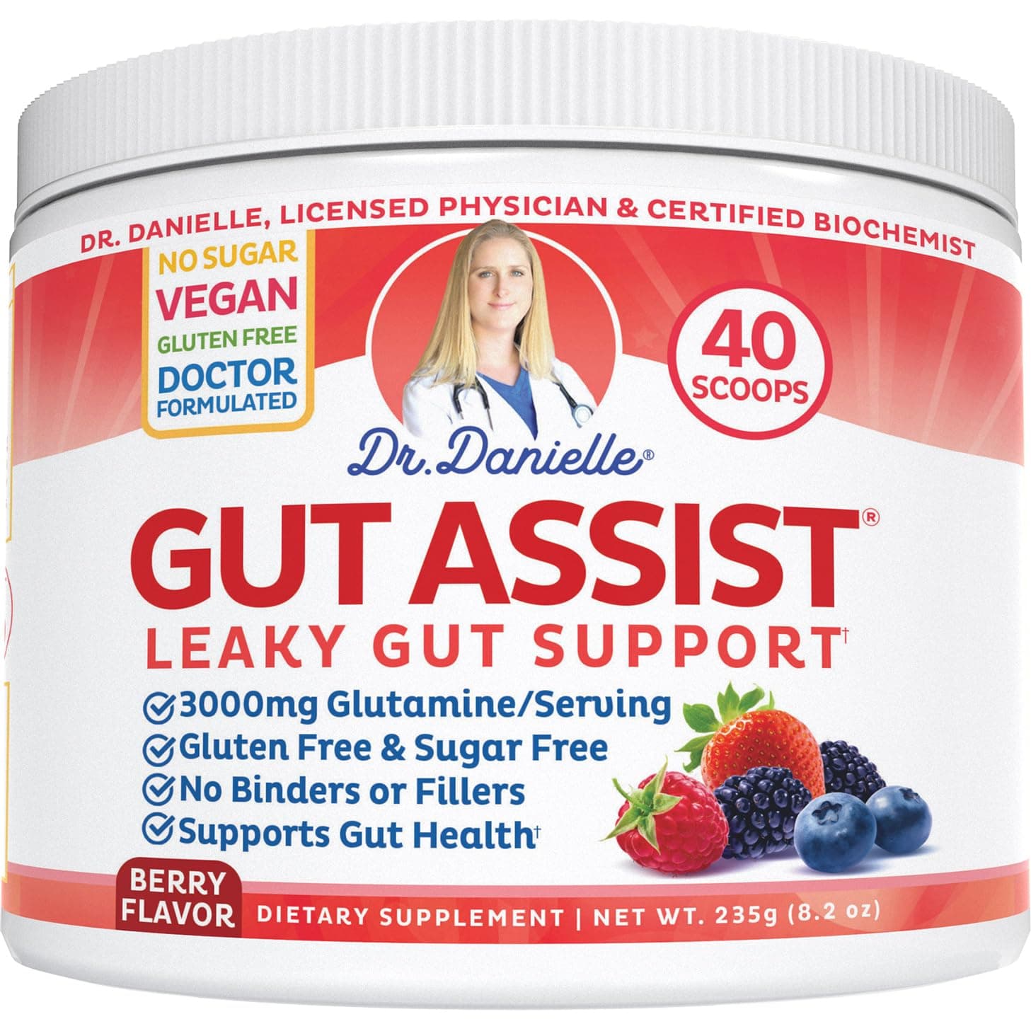 Gut Assist - Leaky Gut Repair Supplement Powder - Glutamine, Arabinogalactan, Licorice Root - Supports IBS, Heartburn, Bloating, Gas, Constipation, SIBO from, Berry Flavor