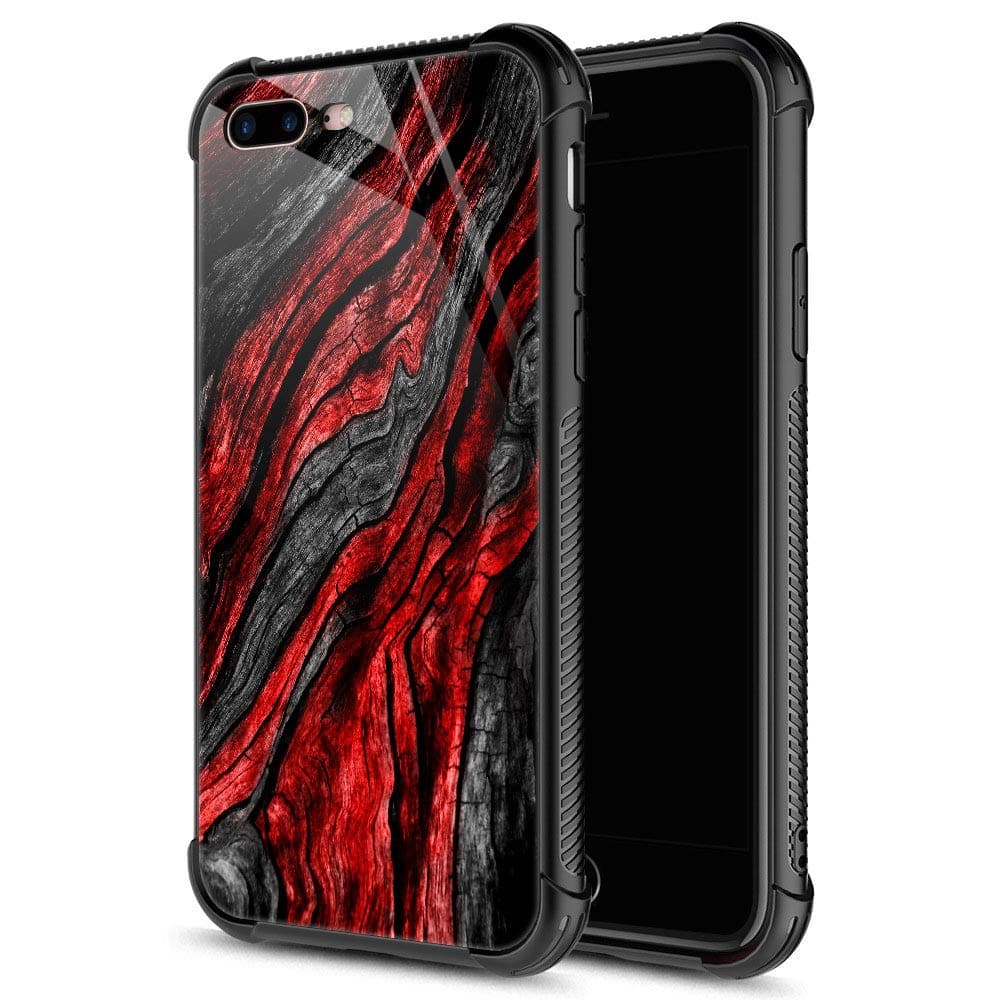 CARLOCA Compatible with iPhone 8 Plus Case,iPhone 7 Plus Cases for Men Boys, Black Red Wood Grain Pattern Design Shockproof Anti-Scratch Case for iPhone 7/8 Plus 5.5-inch Wood Grain