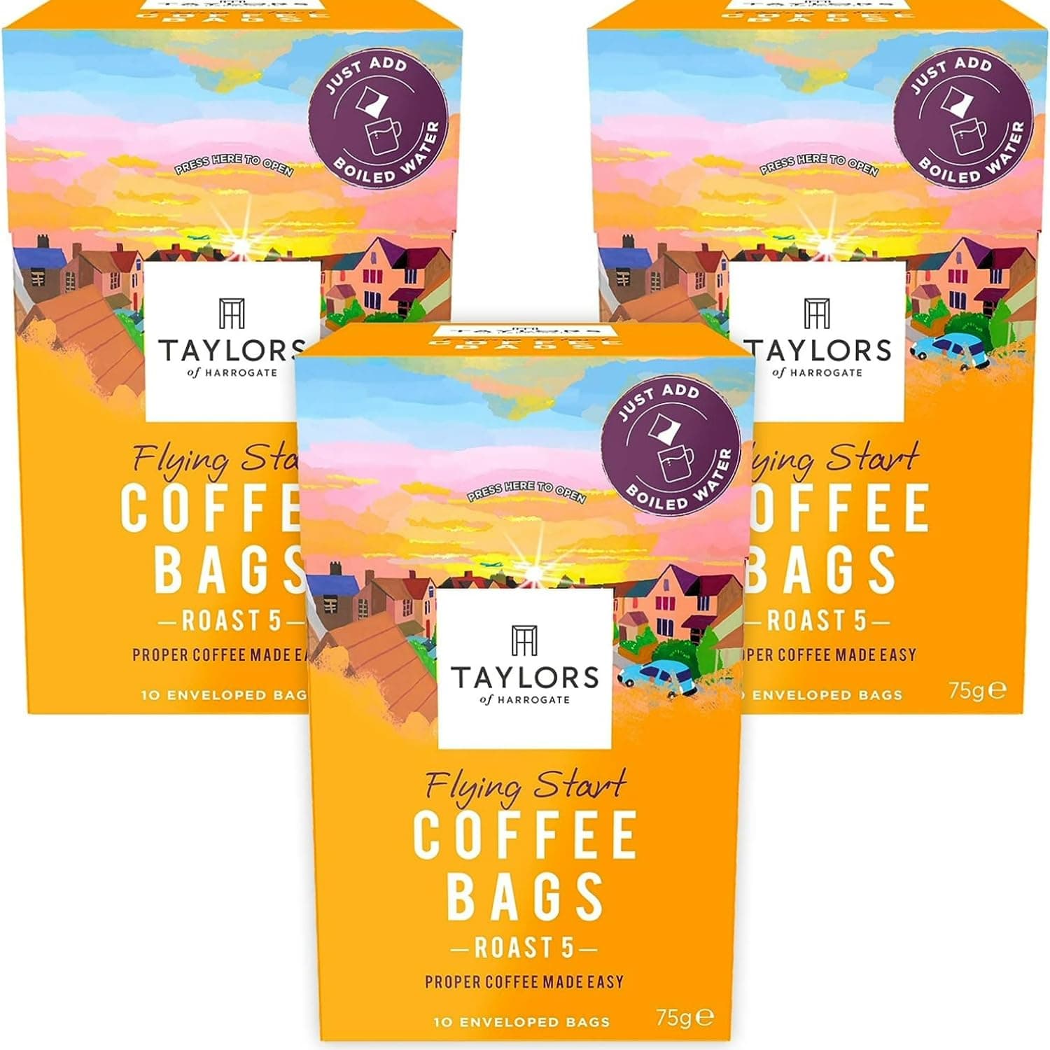 Taylors of Harrogate Flying Start Coffee Bags (10 Enveloped Bags Per Pack x 3 Packs = 30 Coffee Bags)