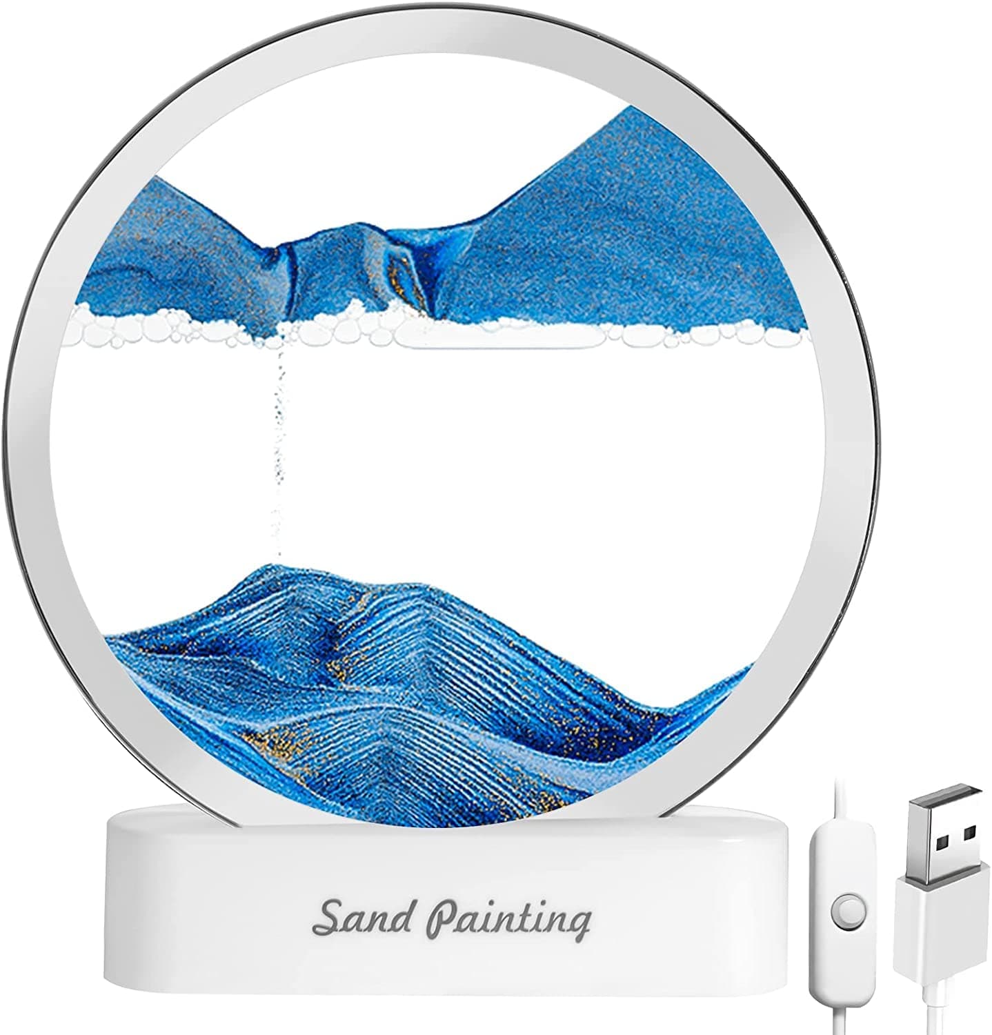 Suicune Flowing Sand Painting Ornaments, Moving Sand Art Picture Round Glass 3D Deep Sea Sandscape in Motion Display Flowing Sand Frame, Relaxing Decoration for Desktop Home Office Work (Multi)