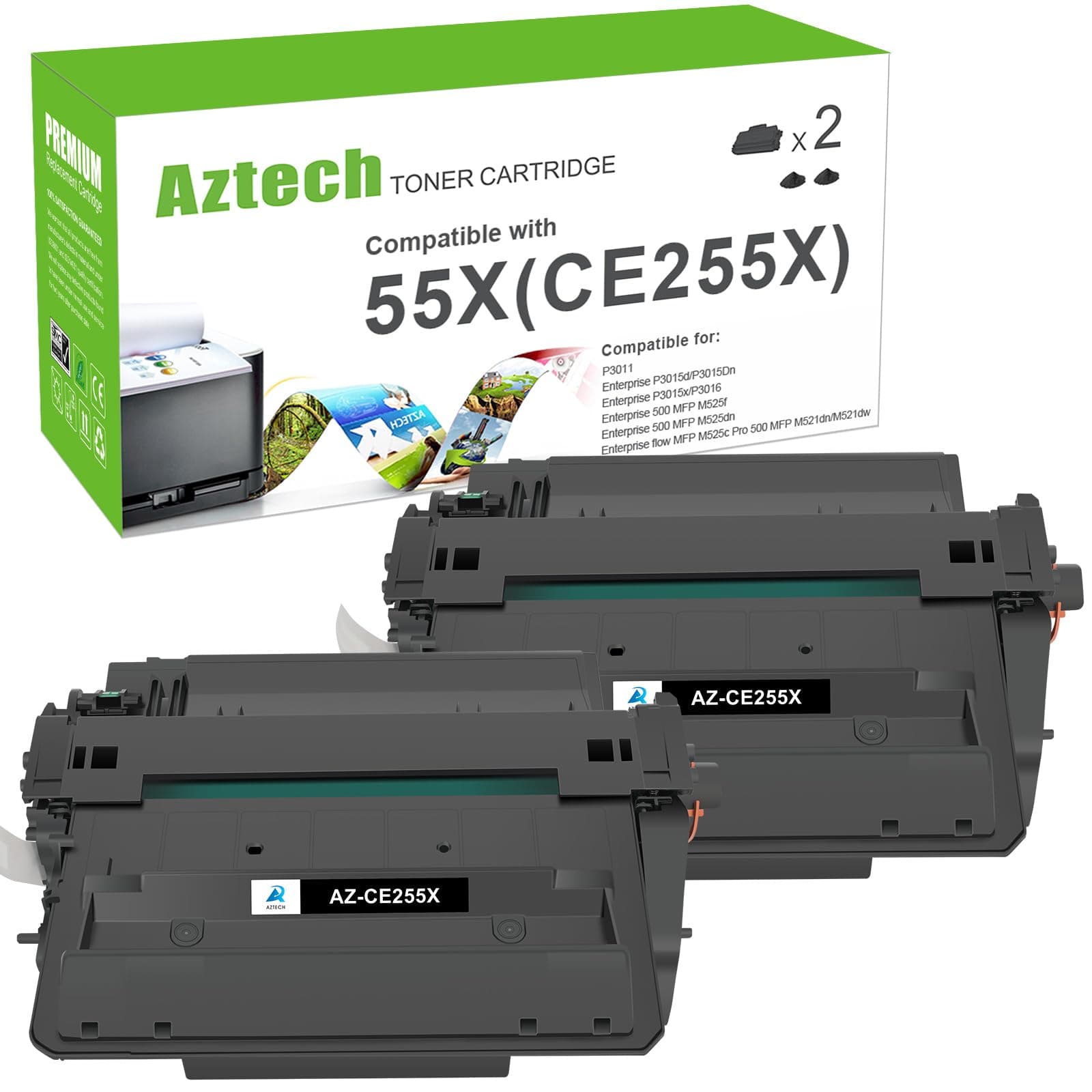 P3015 CE255X 55X Toner Cartridge Black M521dn CE255A 55A CE255X 55X for HP LaserJet P3015 Toner Cartridge Black for HP P3011 P3015d P3015x P3015dn P3016 Pro 500 MFP M521dw M521 M525 Printer (2-Pack)