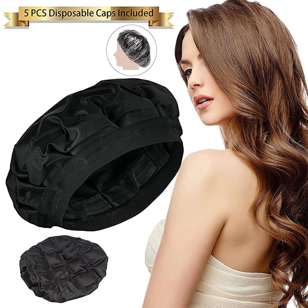 Hair Cap for Deep Heat Conditioning, SXG Steamer for Hair Treatment Heat Cap, Cordless Hair Therapy Wrap, Thermal Hair Cap Micro, Steam Caps for Oil Treatments, Heat Gel Cap - Black