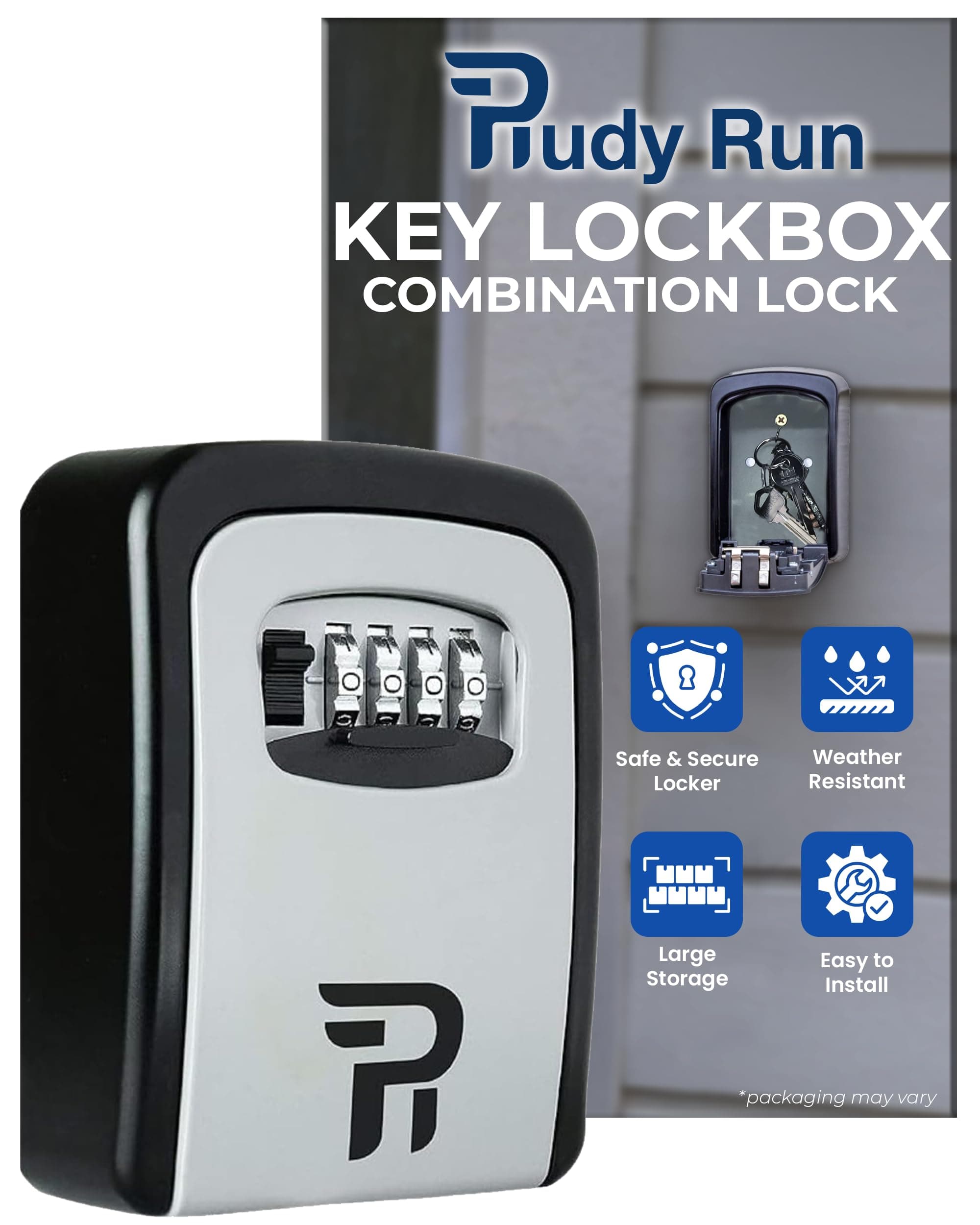 Rudy Run Key Lock Box for Outside - Wall Mount Lockbox for House Keys Outdoor - Combination Key Hiders to Hide a Key - Waterproof Key Safe Storage Lock Box