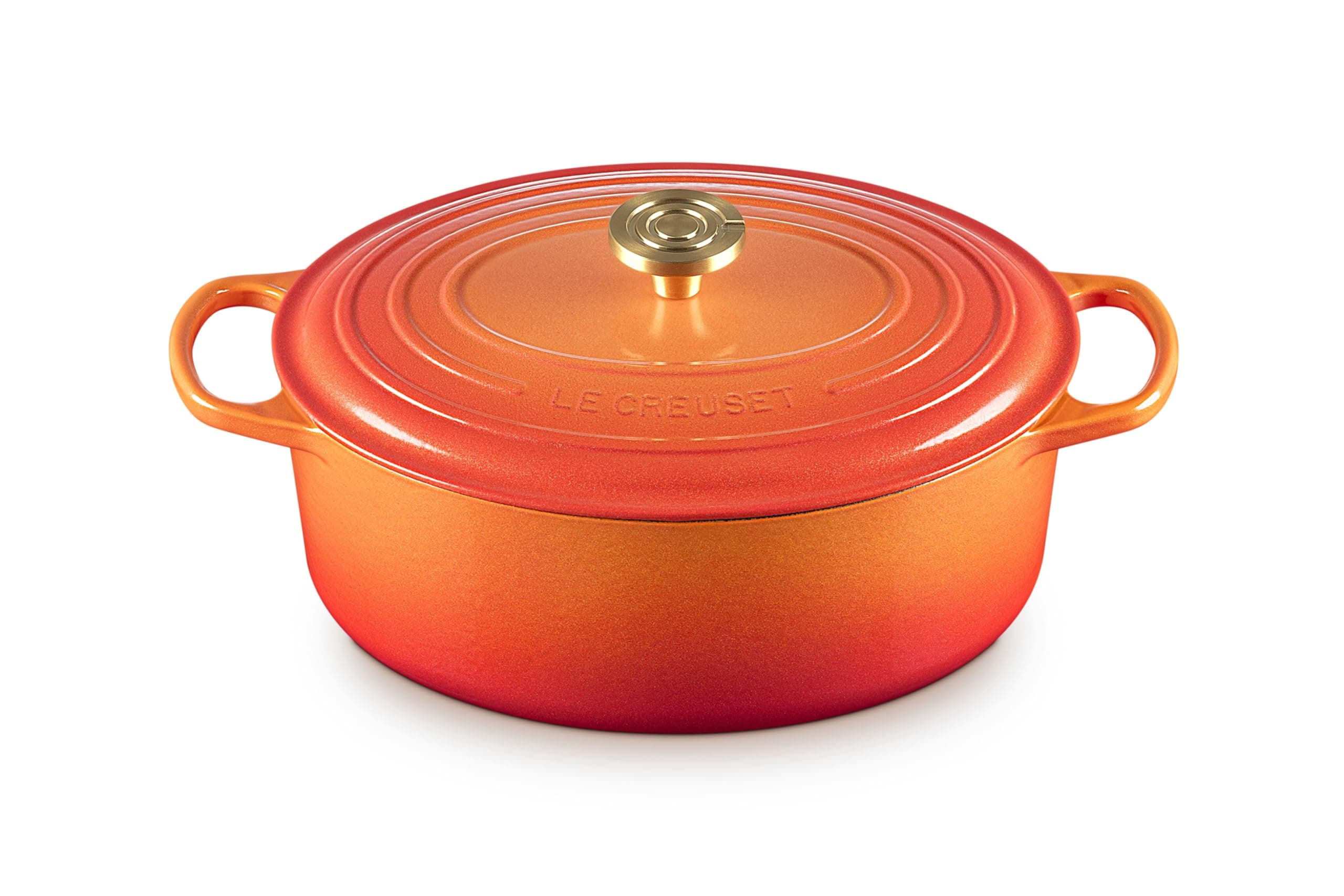 Le Creuset Enameled Cast Iron Signature Oval Dutch Oven, 6.75 qt., Flamme Doree with Crucible Knob