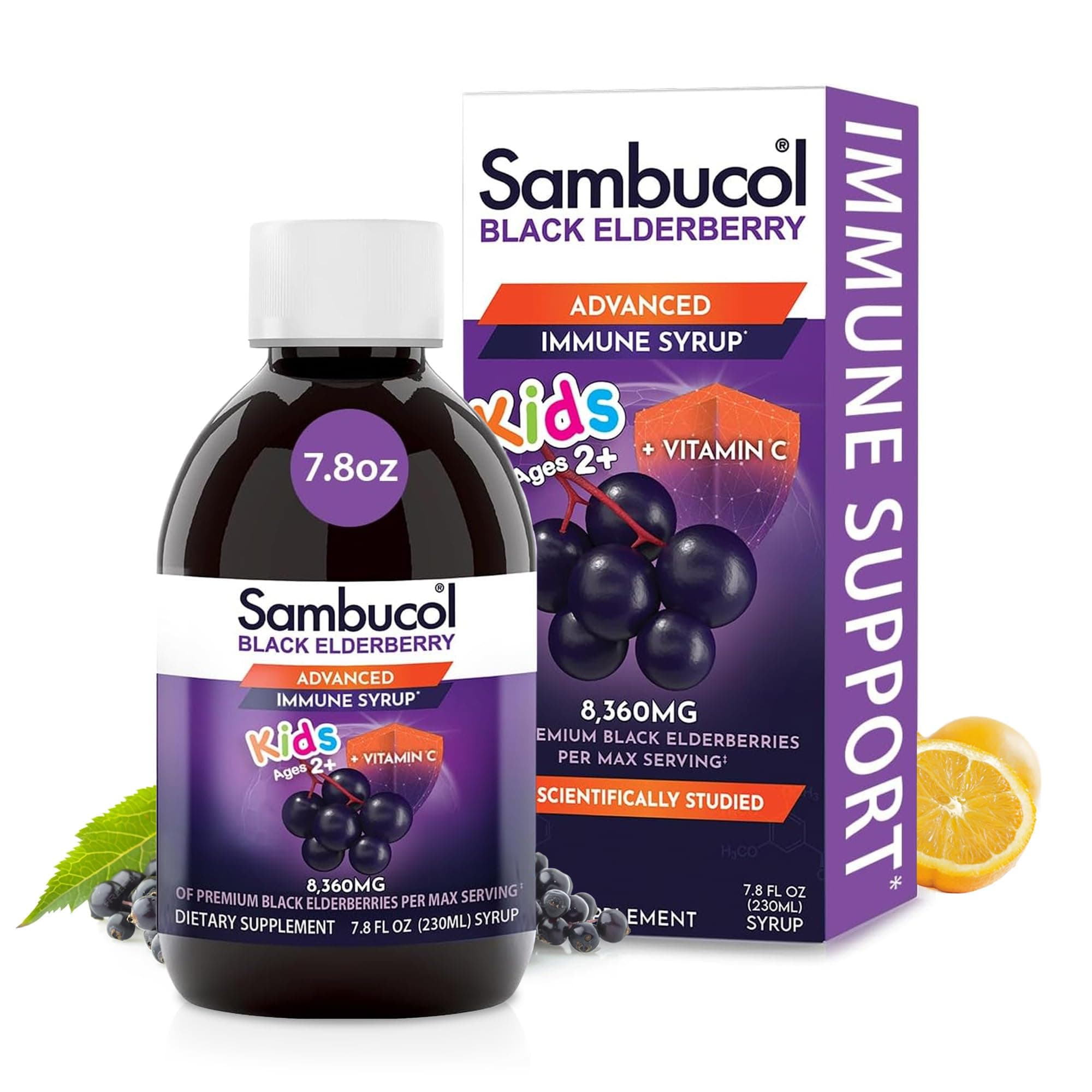 Black Elderberry Syrup for Kids - Elderberry Liquid with Vitamin C for Kids, No Artificial Flavors, High Antioxidants, Daily Wellness Support, Berry Flavor - 7.8 Fl Oz