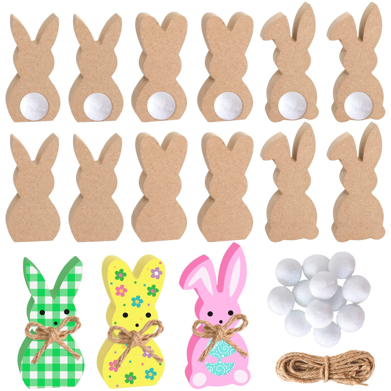 12 Pieces Easter Wooden Bunny Cutouts 3 Styles Unfinished Bunny Table Wooden Signs Peeps Bunny Blank Wooden Signs Rabbit Shape Tabletop Decoration for Easter Spring Home Decor Classroom DIY Art Craft