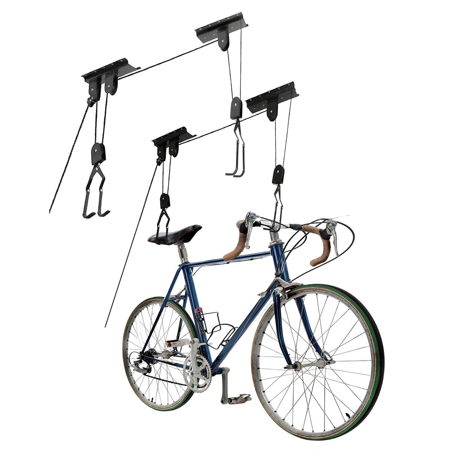 Great Working Tools Bike Hoists Set of 2, Hanging Ladder Lifts - Garage Ceiling Mount 55 lb Capacity Heavy Duty Hooks and Pulleys - Convenient Bicycle or Ladder Storage Hangers