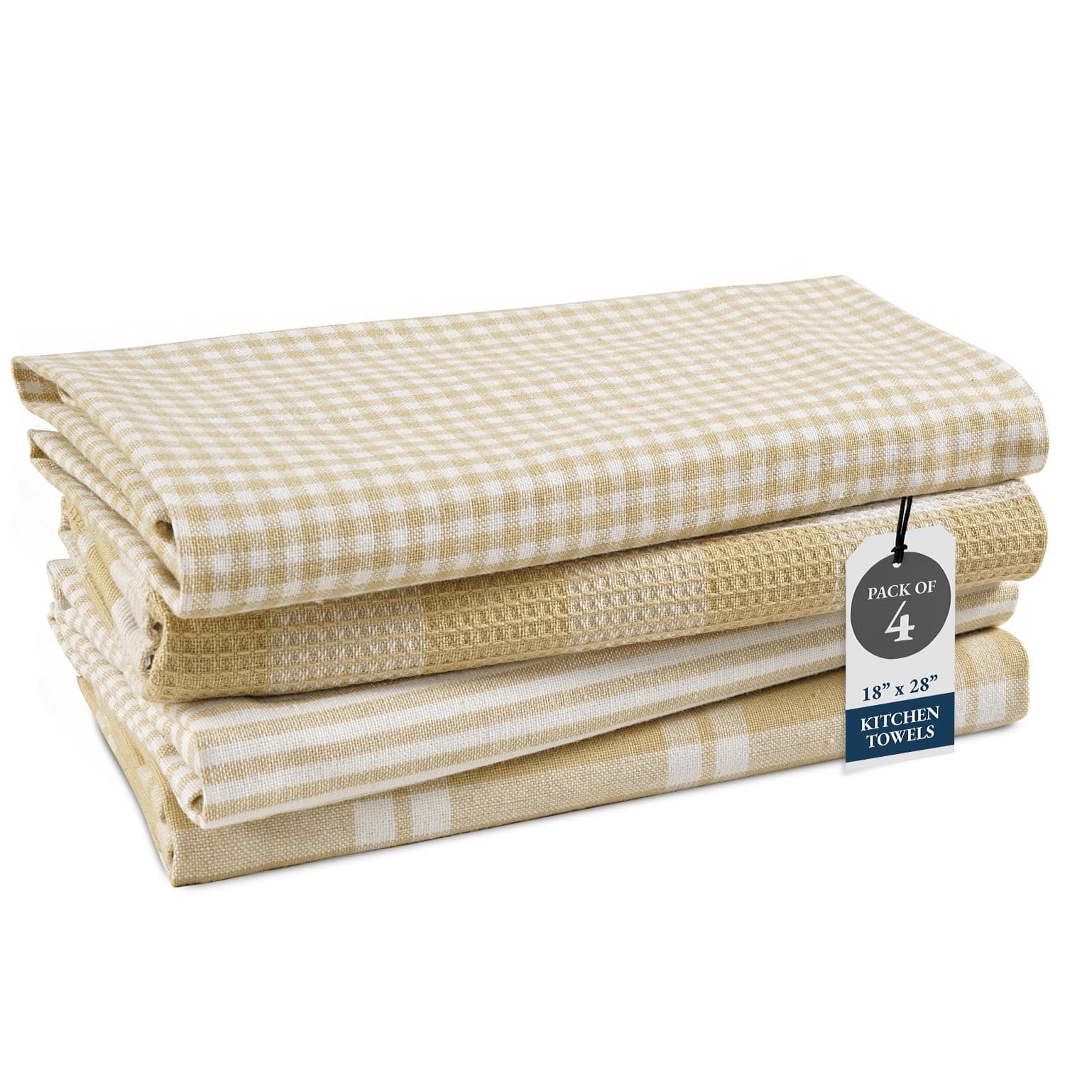LANE LINEN Kitchen Towels Set - Pack of 4 Cotton Dish Towels for Drying Dishes, 18 x 28 , Kitchen Hand Towels, Tea Towels, Premium Dish Towels for Kitchen, Quick Drying Kitchen Towel Set - Beige