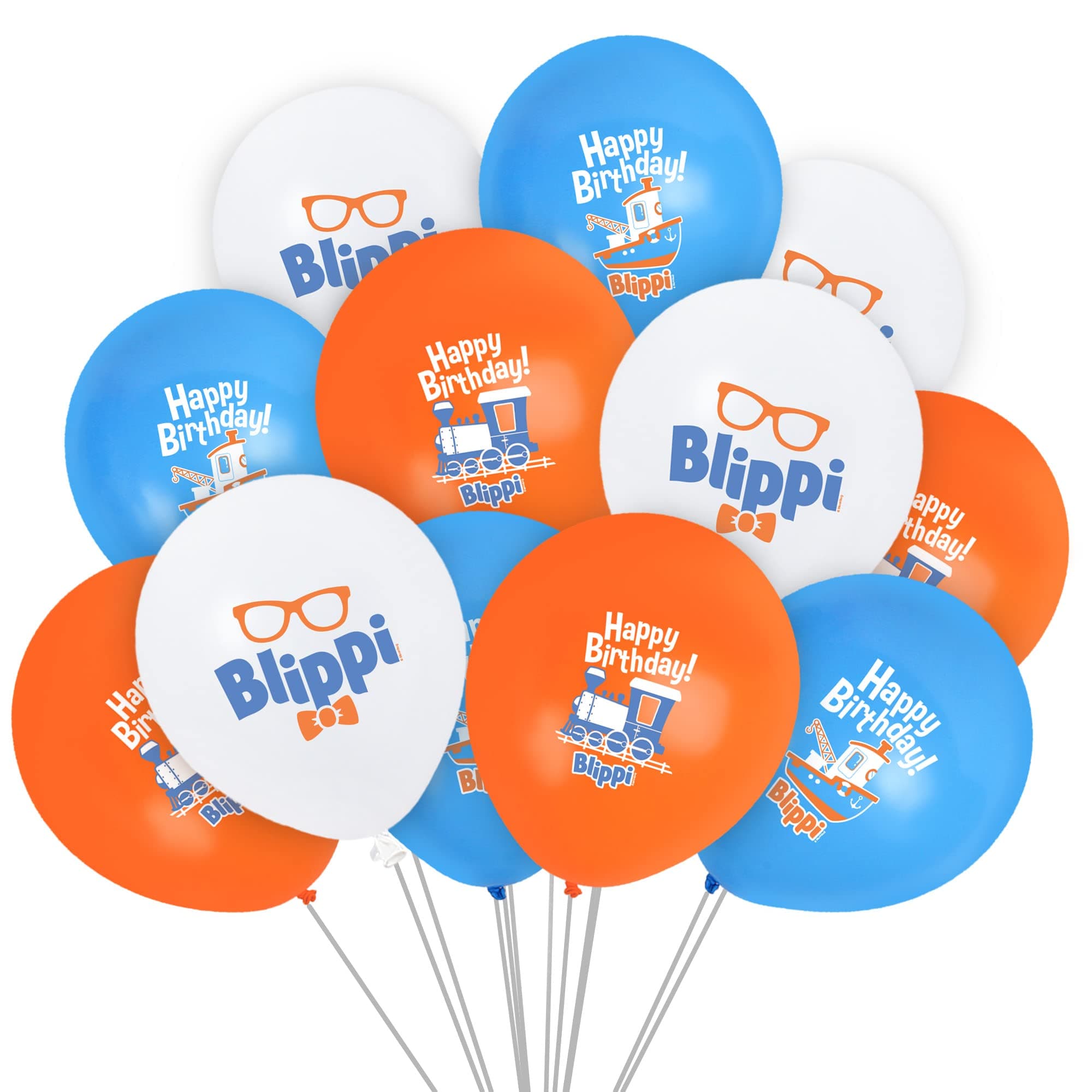 Treasures Gifted Blippi Birthday Party Supplies Vehicle - 12 Pack - Blippi Birthday Balloons Pack - Latex Blippi Balloon - 12 Inch Blippi Balloons Orange, Blue, & White - Blippi Party Supplies
