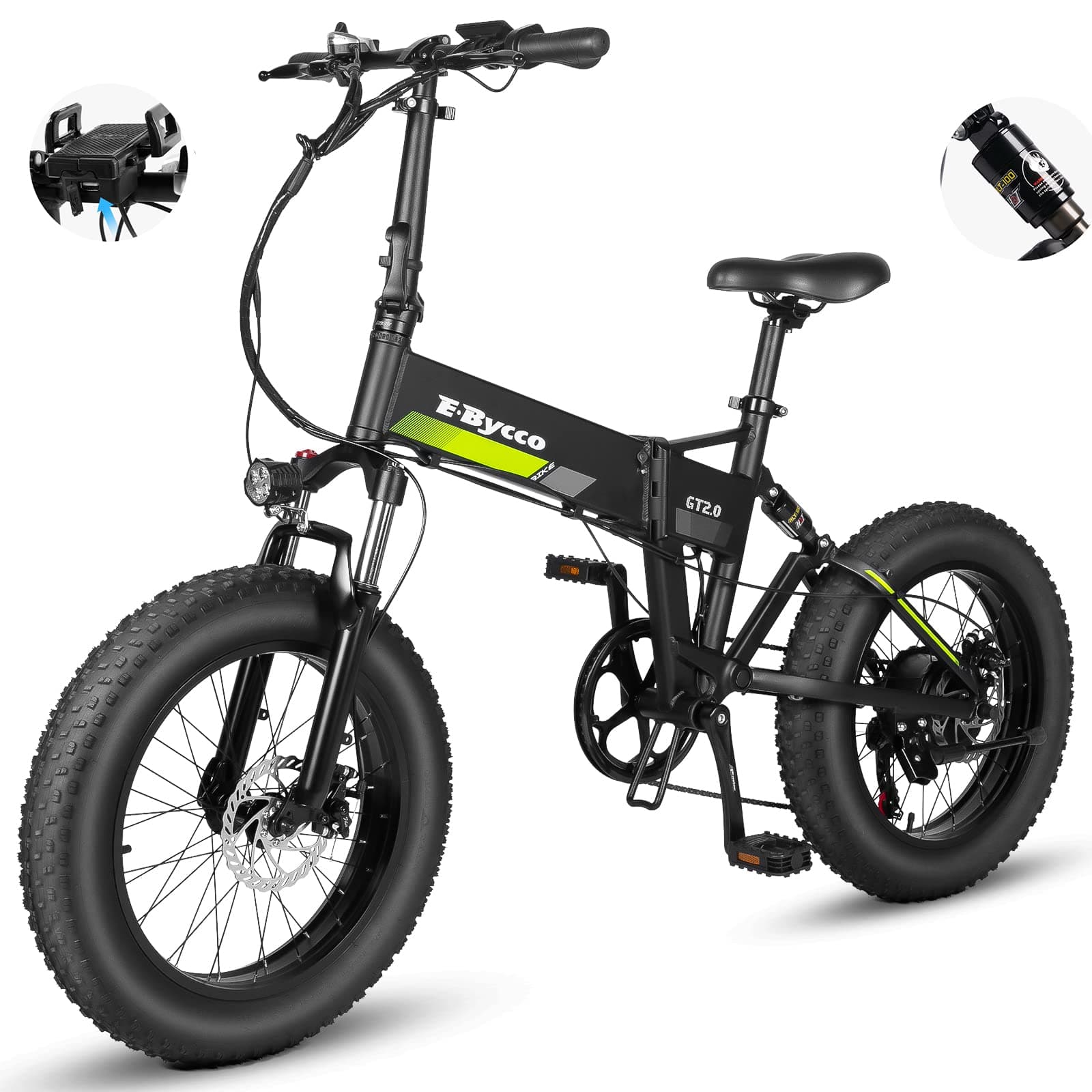 Foldable Electric Bike 20'' Fat Tire 750W Ebike for Adult, 48V 10AH Battery Power Bicycle, 30Mph Electric Mountain Bikes Full Suspension, 30 Miles Long Range Pedal Assist Electric Moped for Commuter