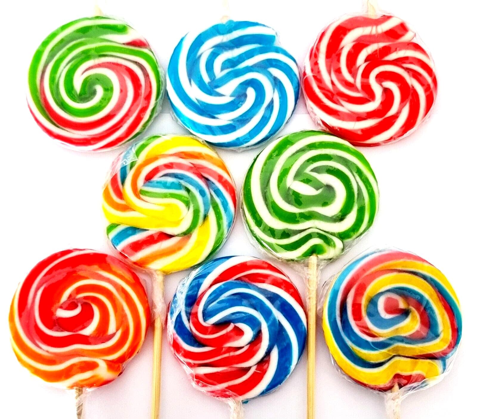 Lollipops 25 x 30g Rainbow Swirly Round Lollies. Kids Party Bags Sweets. Halal Vegan. Cake Toppers & Party Favours. Great Value. Assorted Colours.