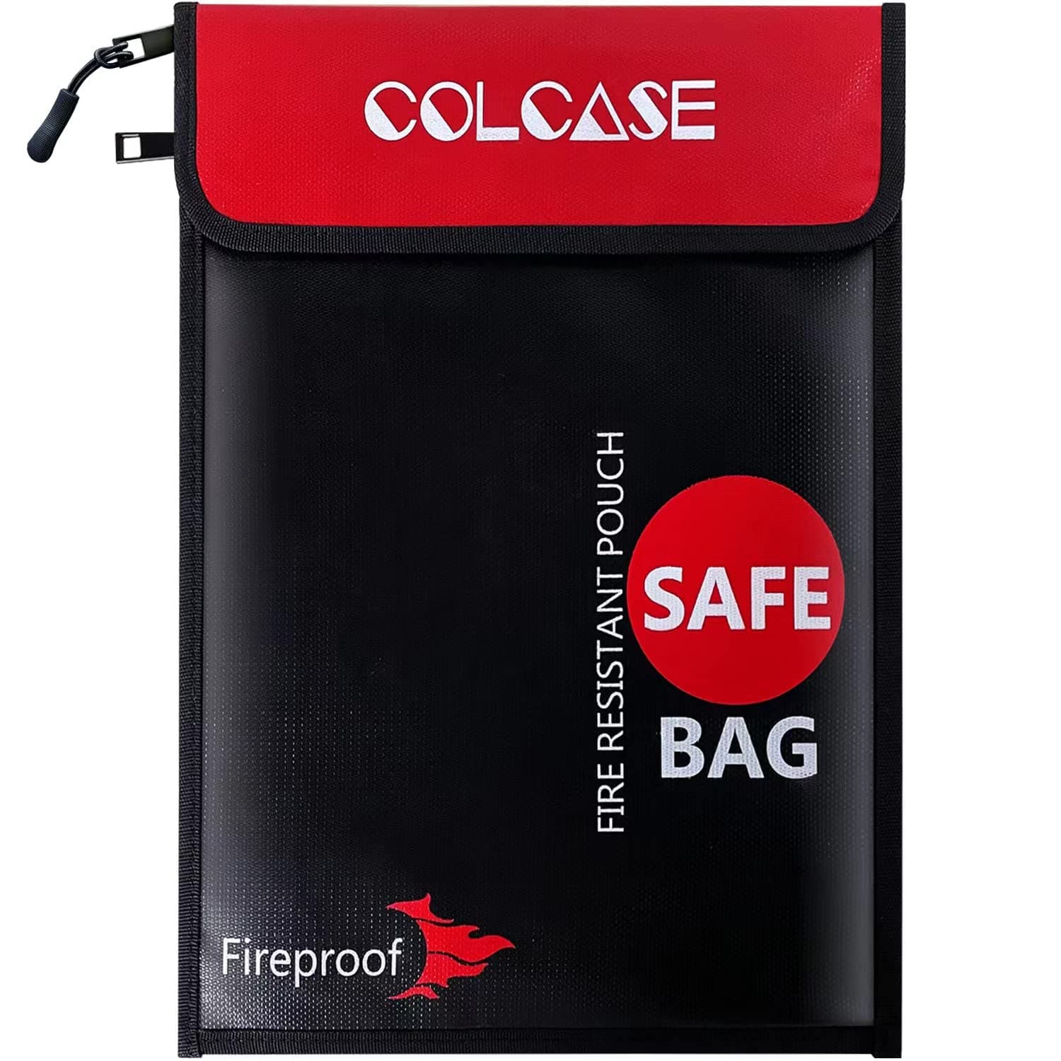 Fireproof Document Bag Upgraded 2 Pockets (2000 ℉) 15 x 11 Inches Silicone Coated Fireproof and Waterproof Bag Safe Storage for Money, Documents, Jewelry and Passport Black