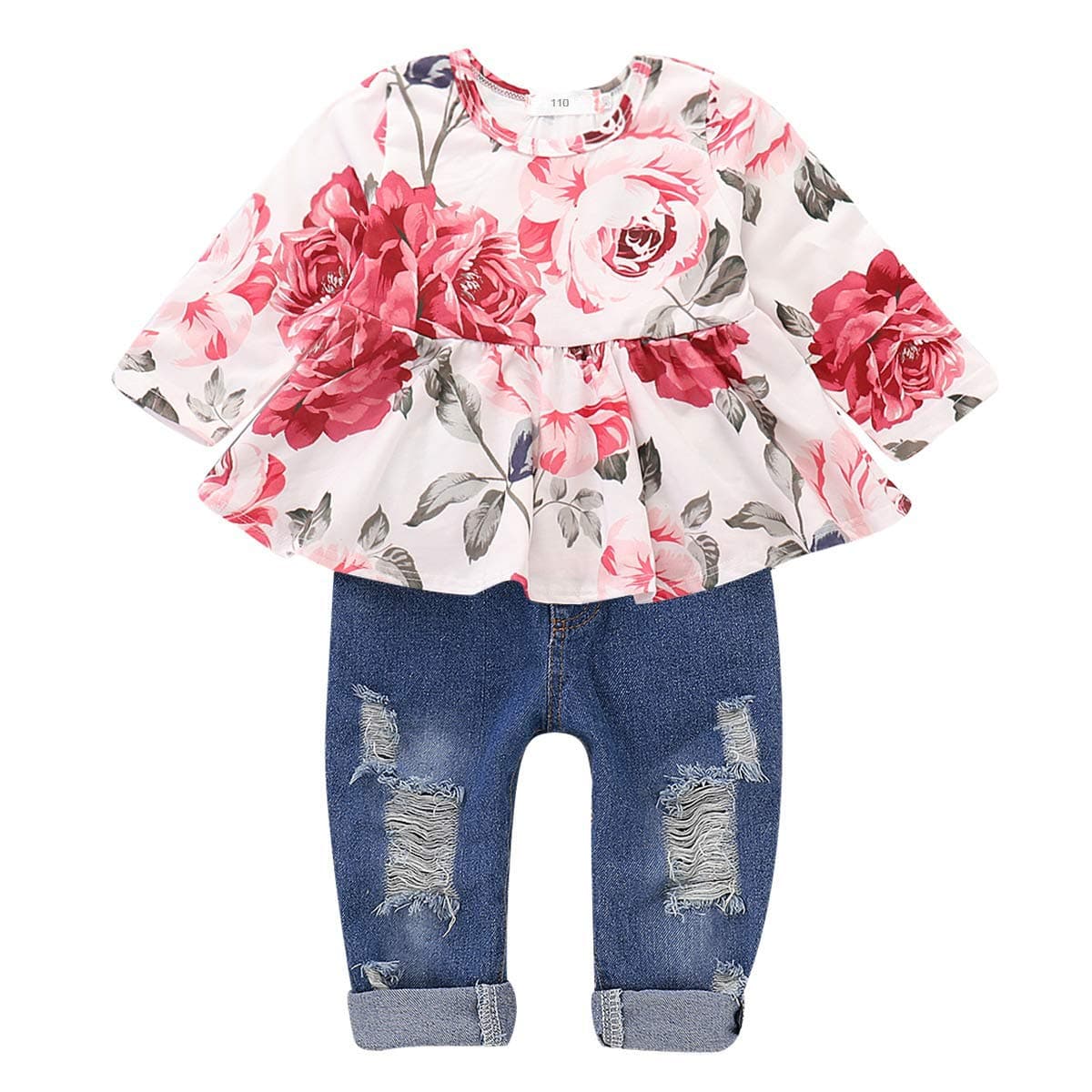 Girls Clothes Outfits Cute Baby Girl Floral Long Sleeve Pant Set Flower Ruffle Top