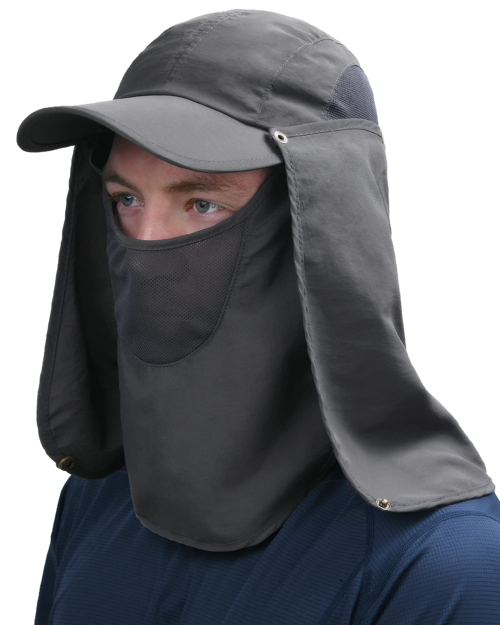 Camptrace Sun Cap for Men Women Outdoor Sun Protection Hiking Fishing Hats with Removable Neck Face Flap Cover Dark Grey