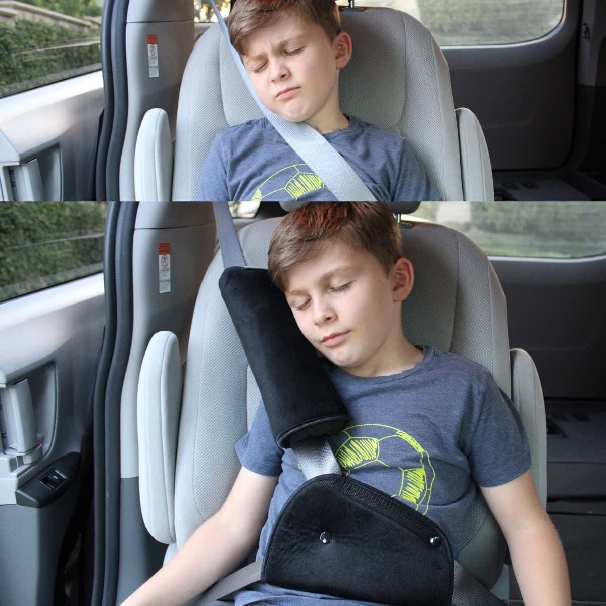 Premium Seat Belt Adjuster for Kids, Seatbelt Pillow, Headrest Hooks Bundle! Shoulder Strap Pad for Head Neck Support, Seat Belt Cushion for Kids and Adults, Black