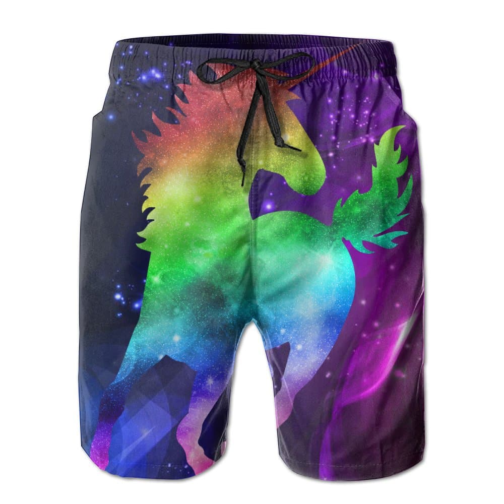 Rainbow Galaxy Unicorn Men's Boardshorts Beach Shorts Summer Swim Tropical M-gogoswim