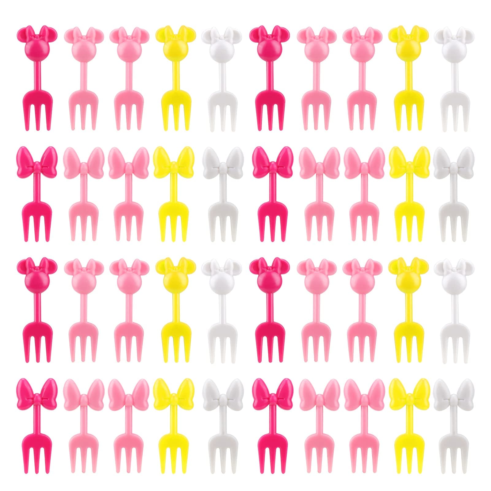 BABORUI Mouse Head Food Pickss, 40Pcs Mini Bow Cartoon Fruit Picks, Cute Bento Forks for Lunch Box Accessories