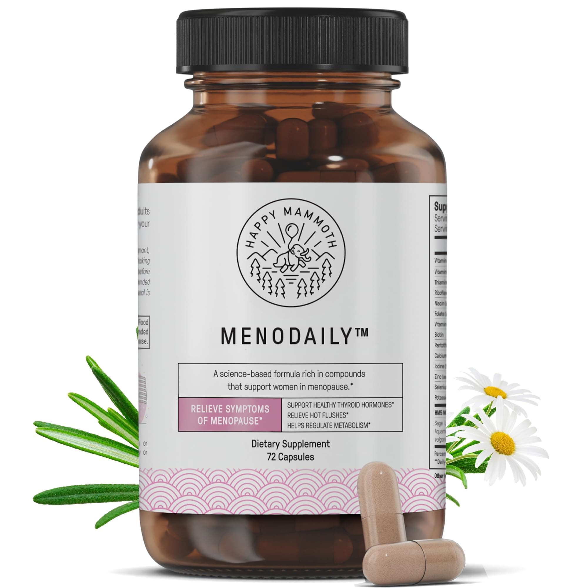 Happy Mammoth Meno Daily Menopause Vitamins & Supplements for Women (*Not Hormone Harmony), Boost Metabolism, Healthy Skin, Hair and Nails, Hot Flash, Mood Support, 72 Caps