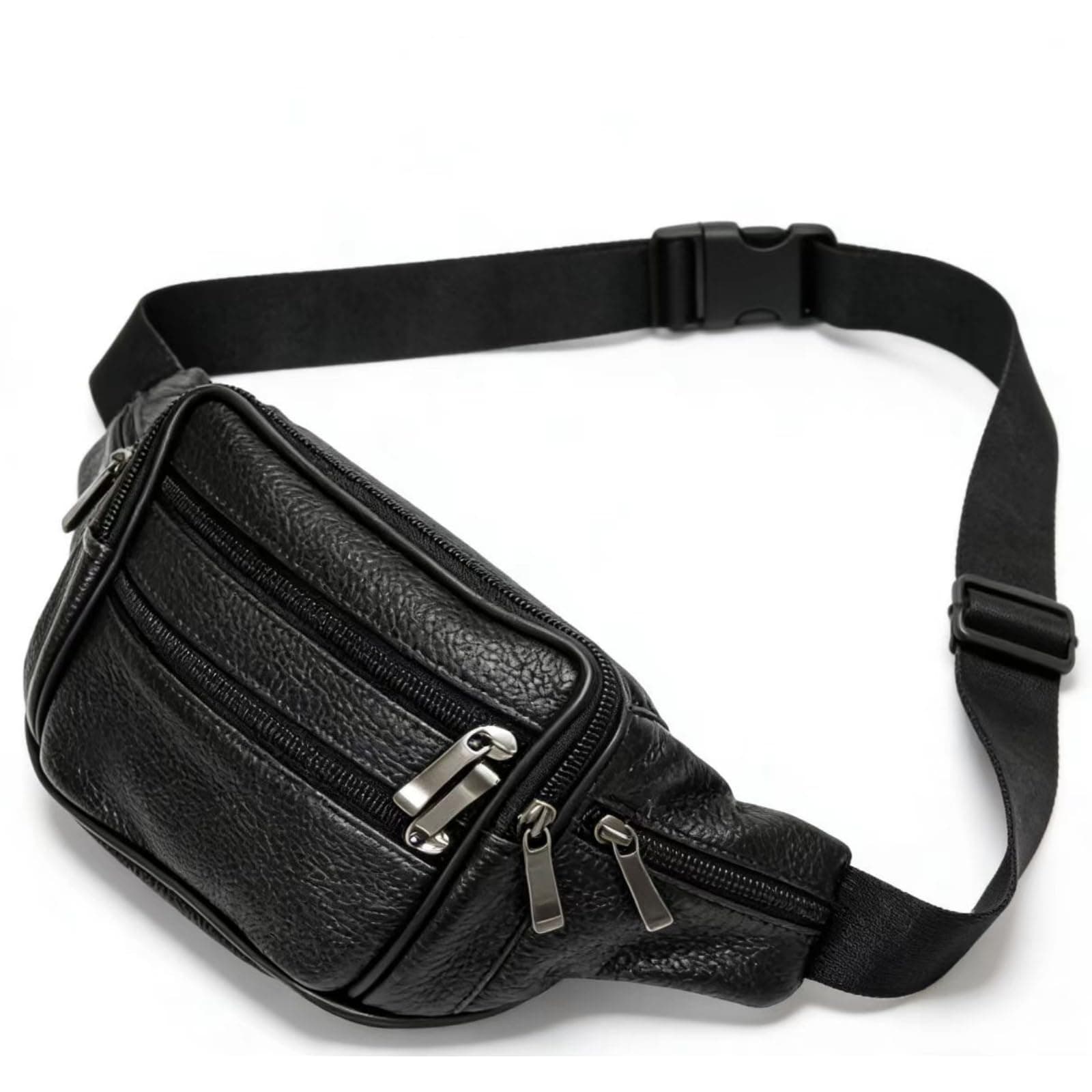Leather Fanny Pack Travel Waist Bag 7 Pockets Waist Pack.Suitable for Outdoor Mountaineering Travel Camping Cycling Running etc FANNING511 Fanny pack (Black)