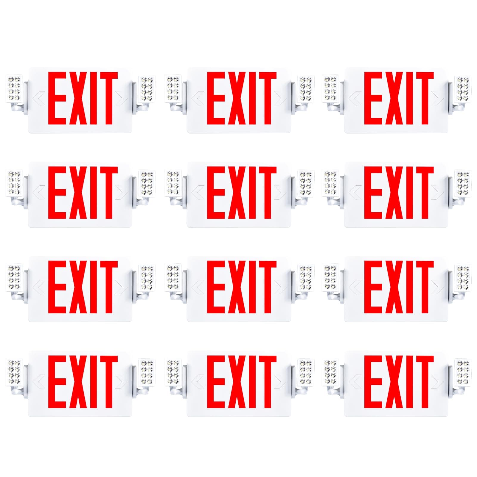 Sunco 12 Pack Exit Signs With Emergency Lights, Two Adjustable LED Lights With Backup Battery, Red, 94V-0 Fire Resistant, 120-277V, Wall Or Ceiling Mount, Commercial Grade Double Sided UL